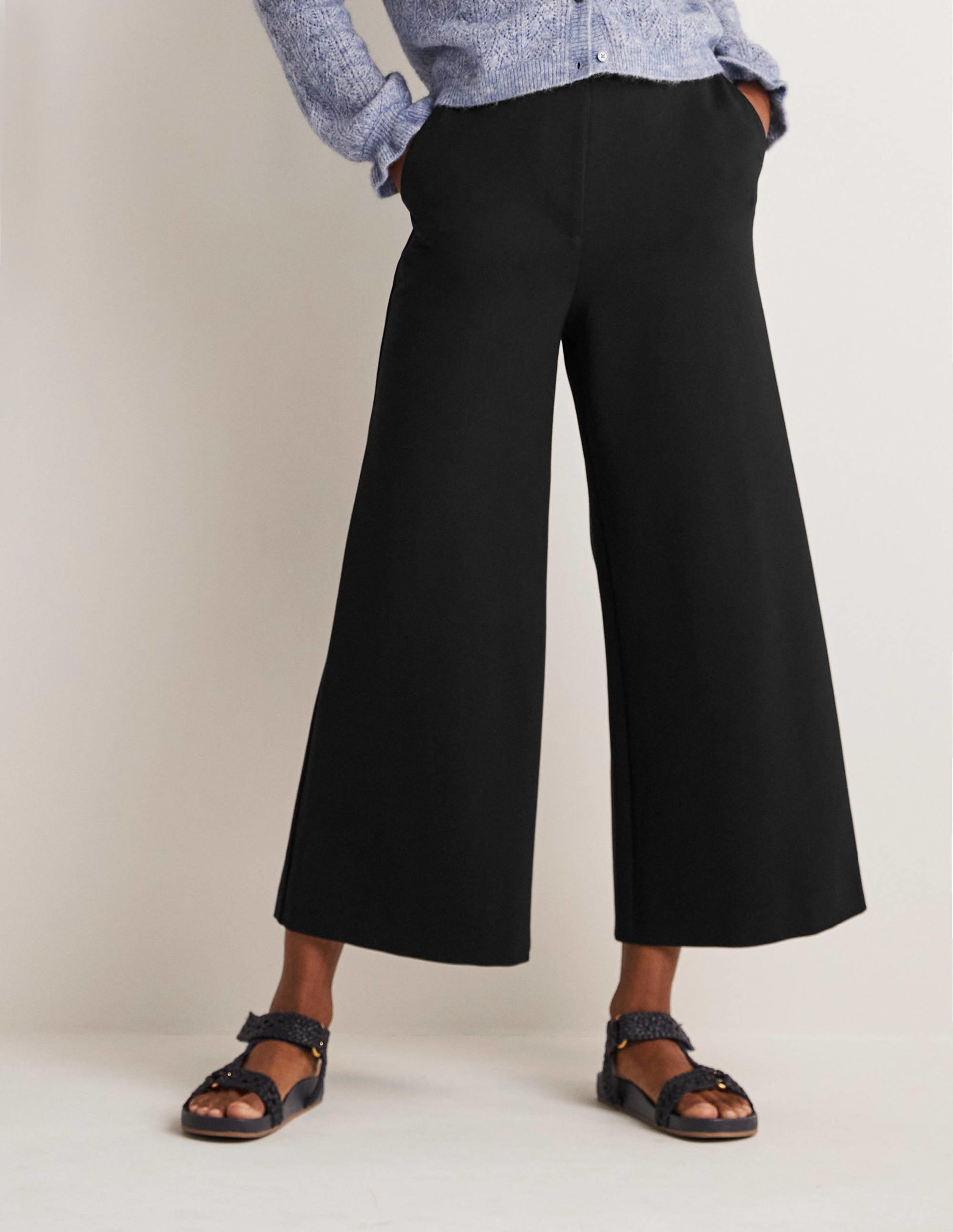 Jersey Wide Leg Culottes-Black - Image 8
