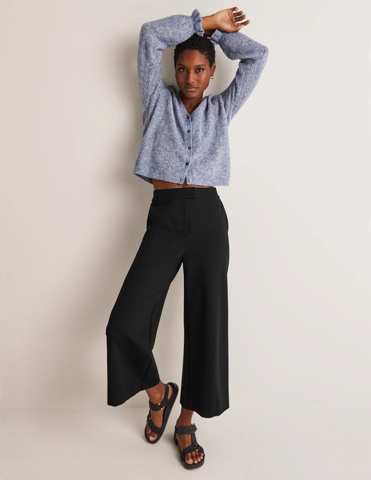 Jersey Wide Leg Culottes-Black-1