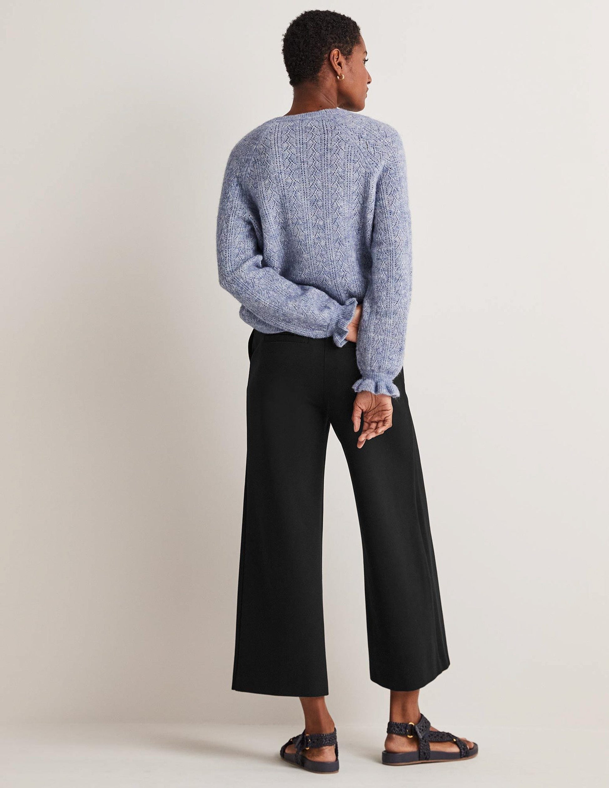 Jersey Wide Leg Culottes-Black-3