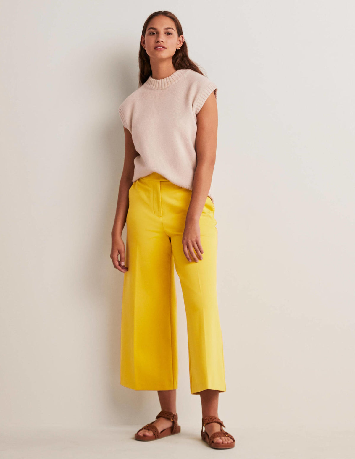 Jersey Wide Leg Culottes-Honeycomb Yellow-5