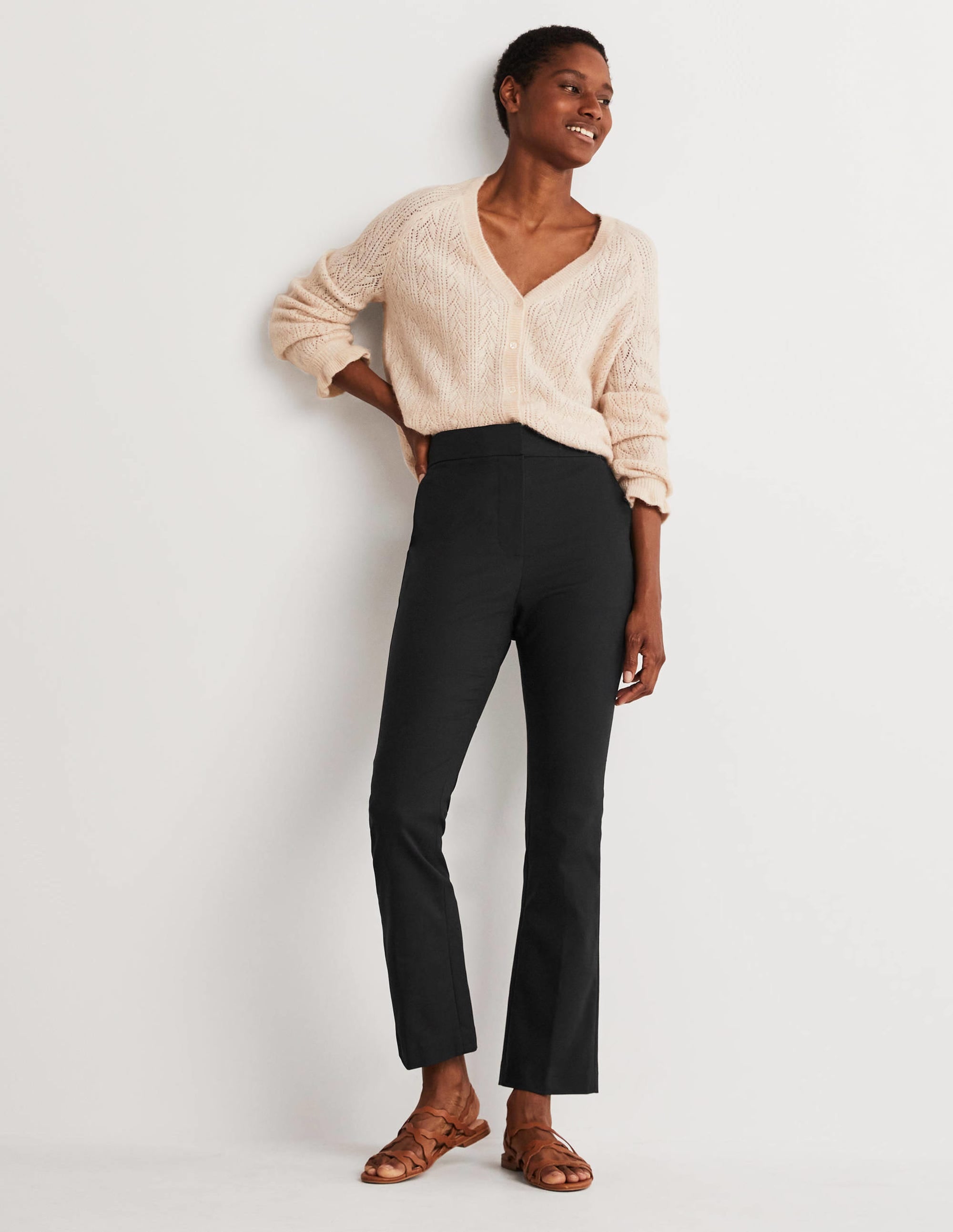 Cropped Flare Trousers-Black - Image 6