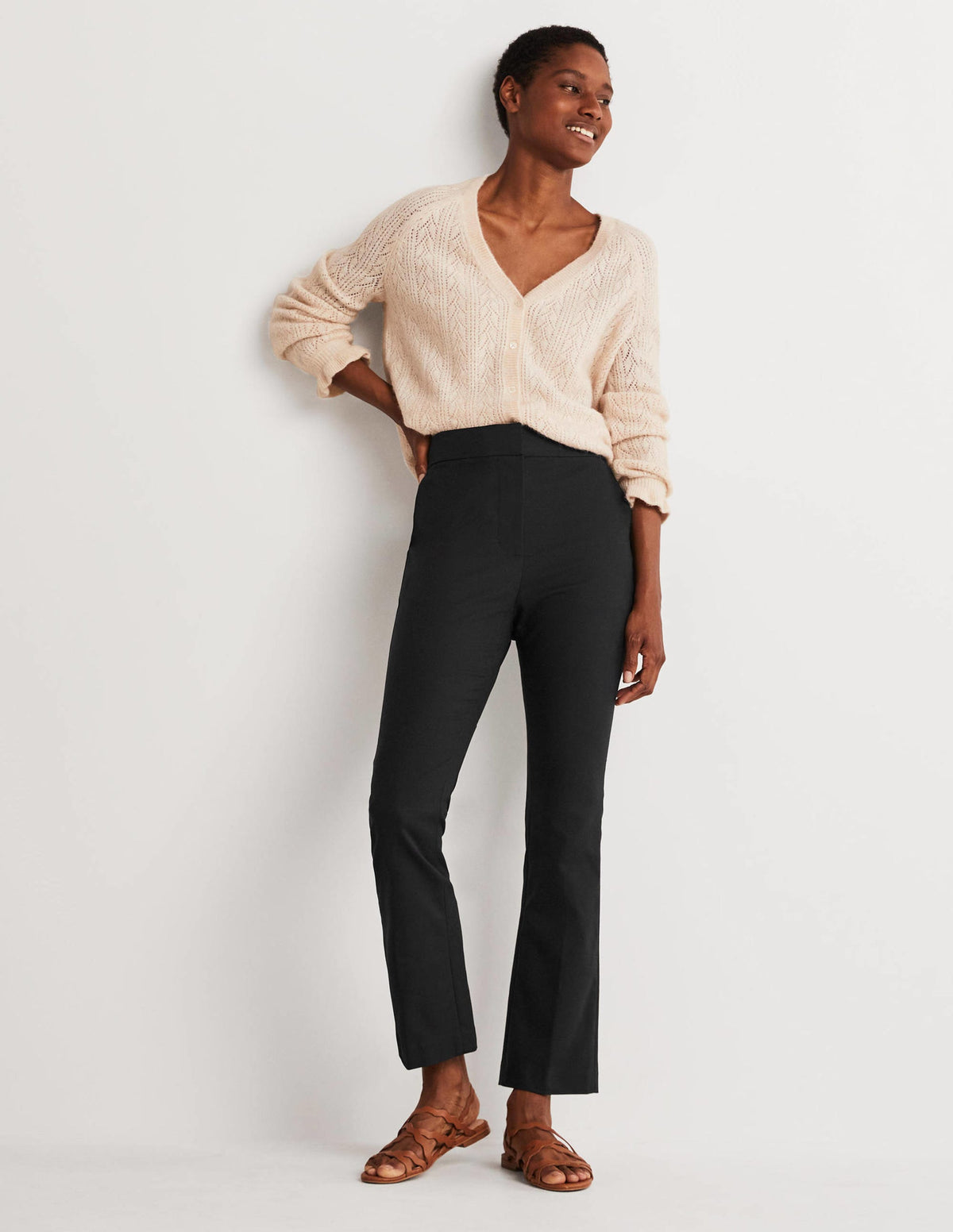 Cropped Flare Trousers-Black - Image 1
