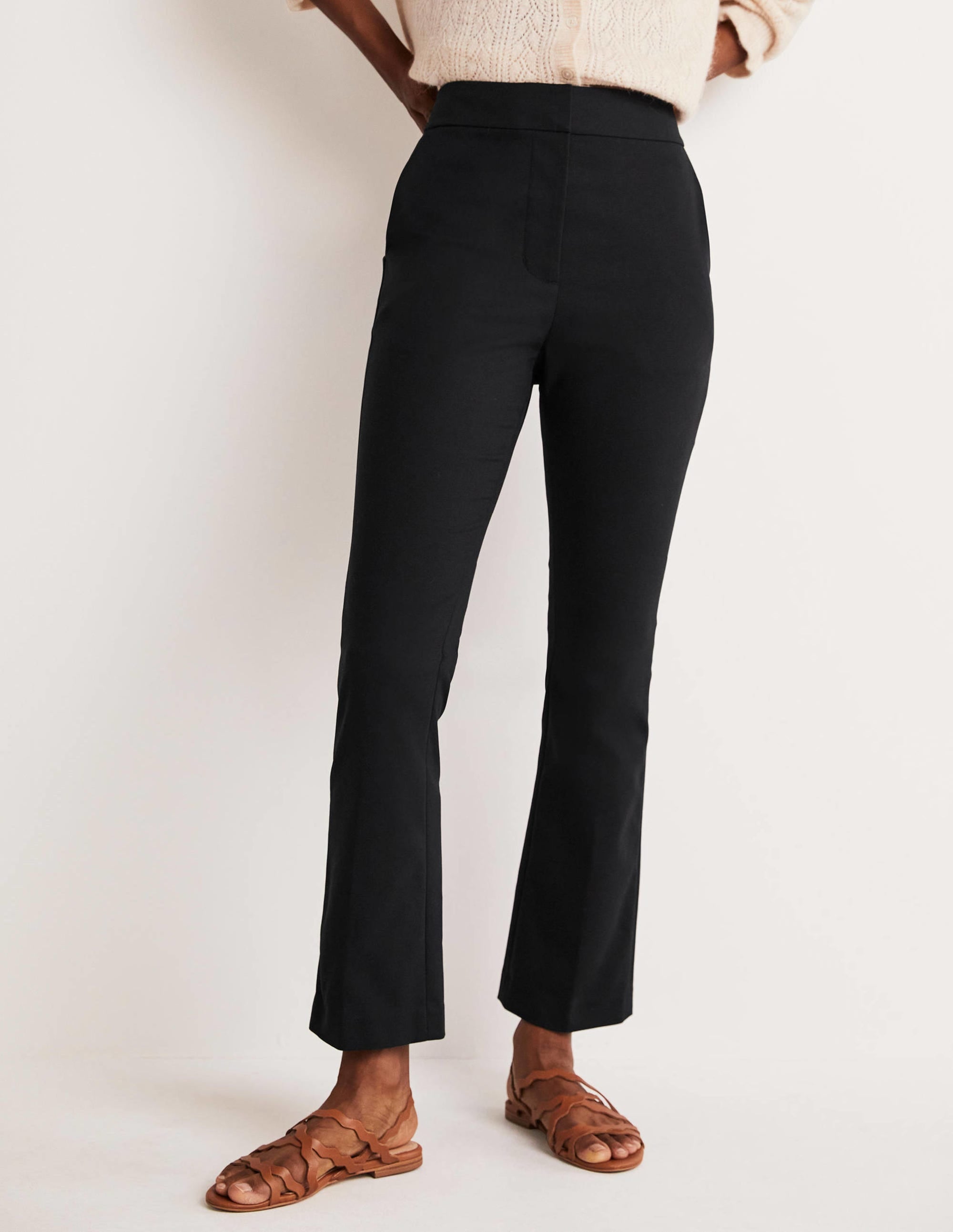 Cropped Flare Trousers-Black - Image 4
