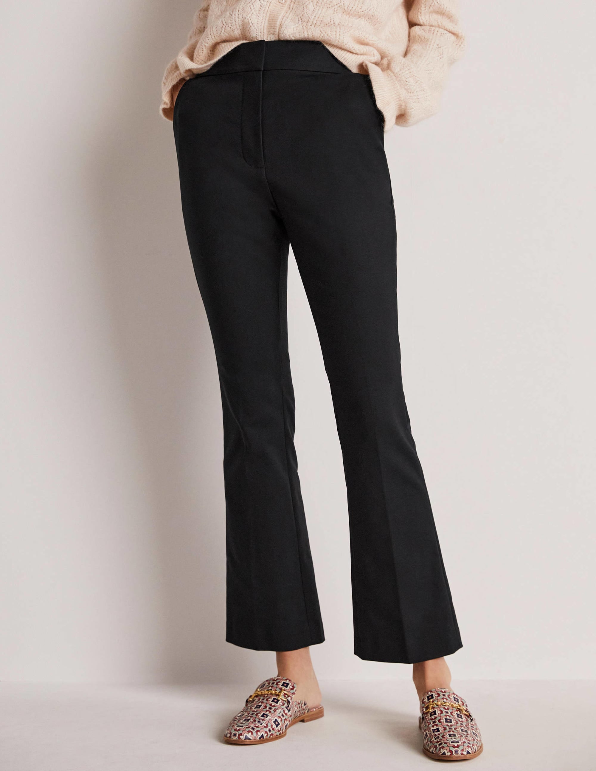 Cropped Flare Trousers-Black - Image 5