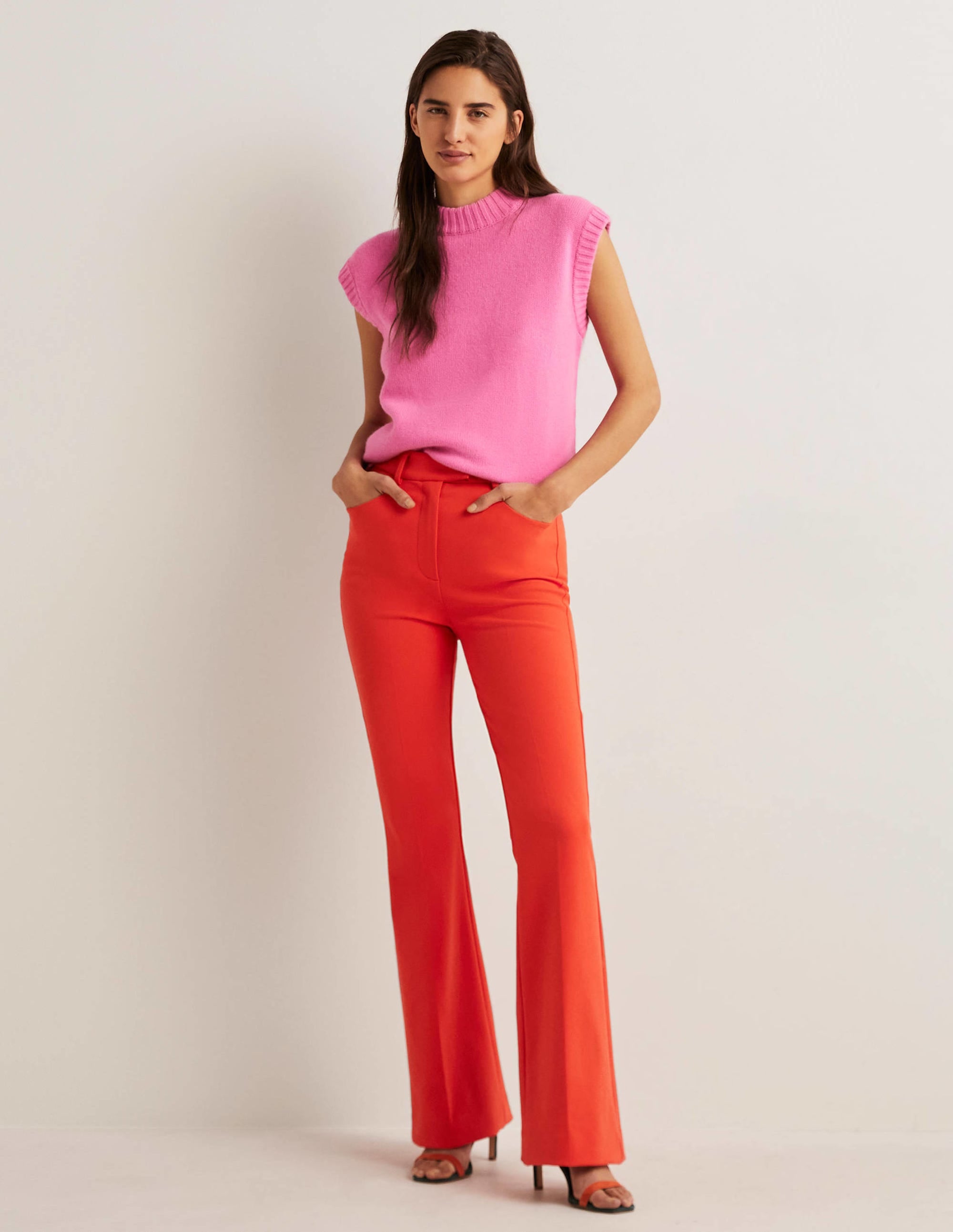 Bi-Stretch Flared Trousers-Rocket Red - Image 1