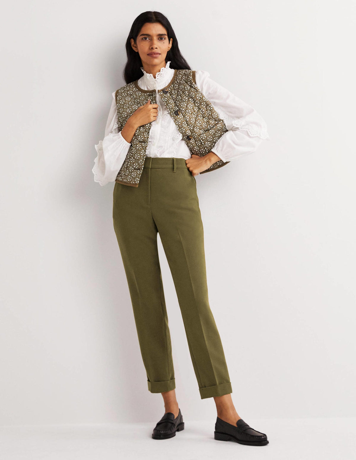 Tailored Turn Up Trousers-Basil Green-1