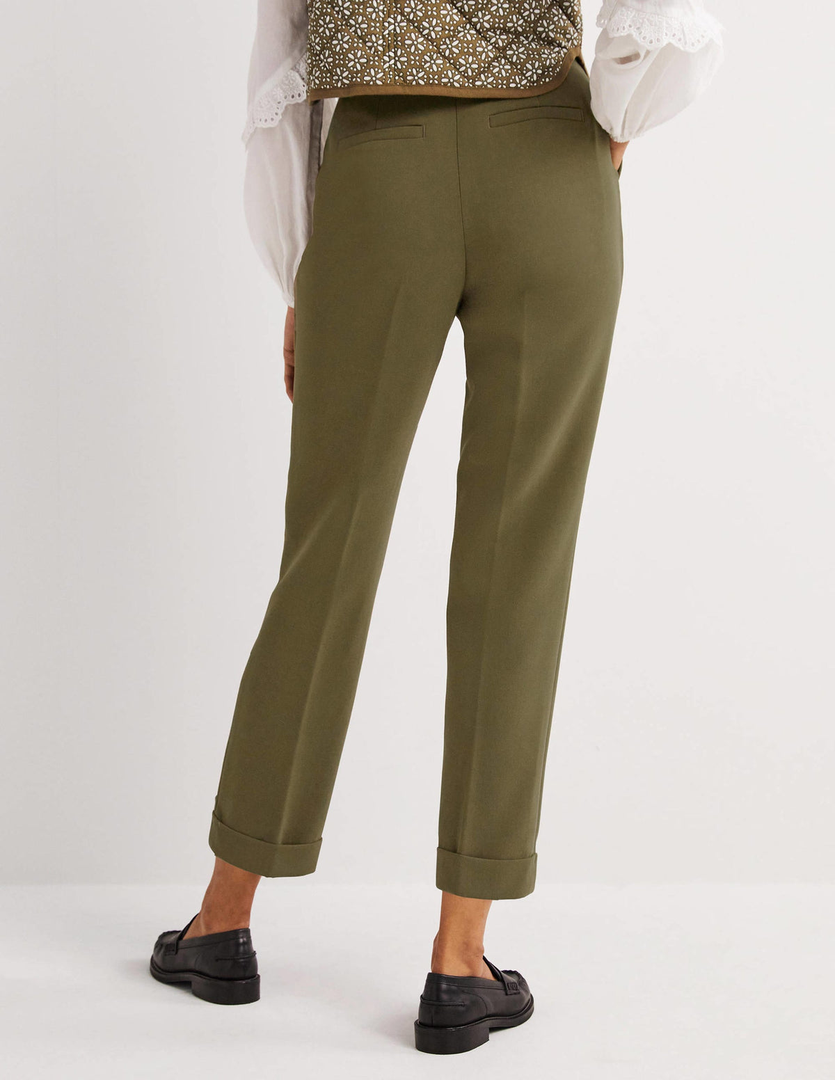 Tailored Turn Up Trousers-Basil Green - Image 3