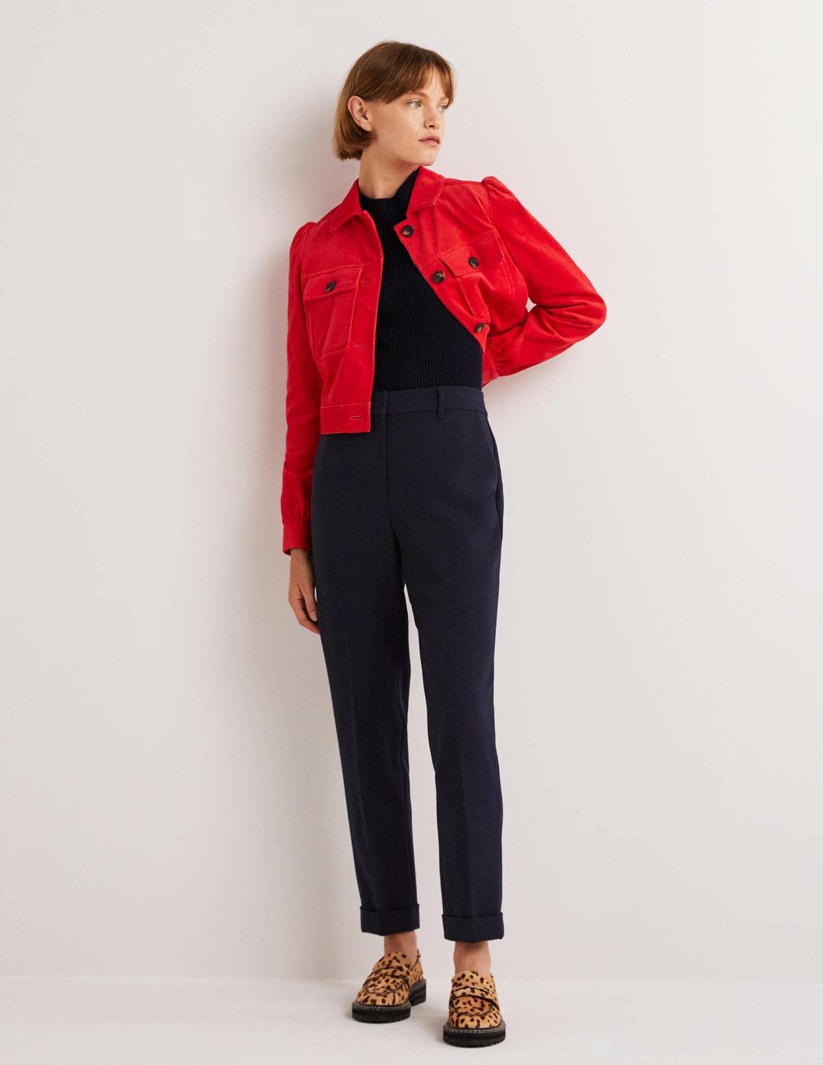 Tailored Turn Up Trousers-Navy-1