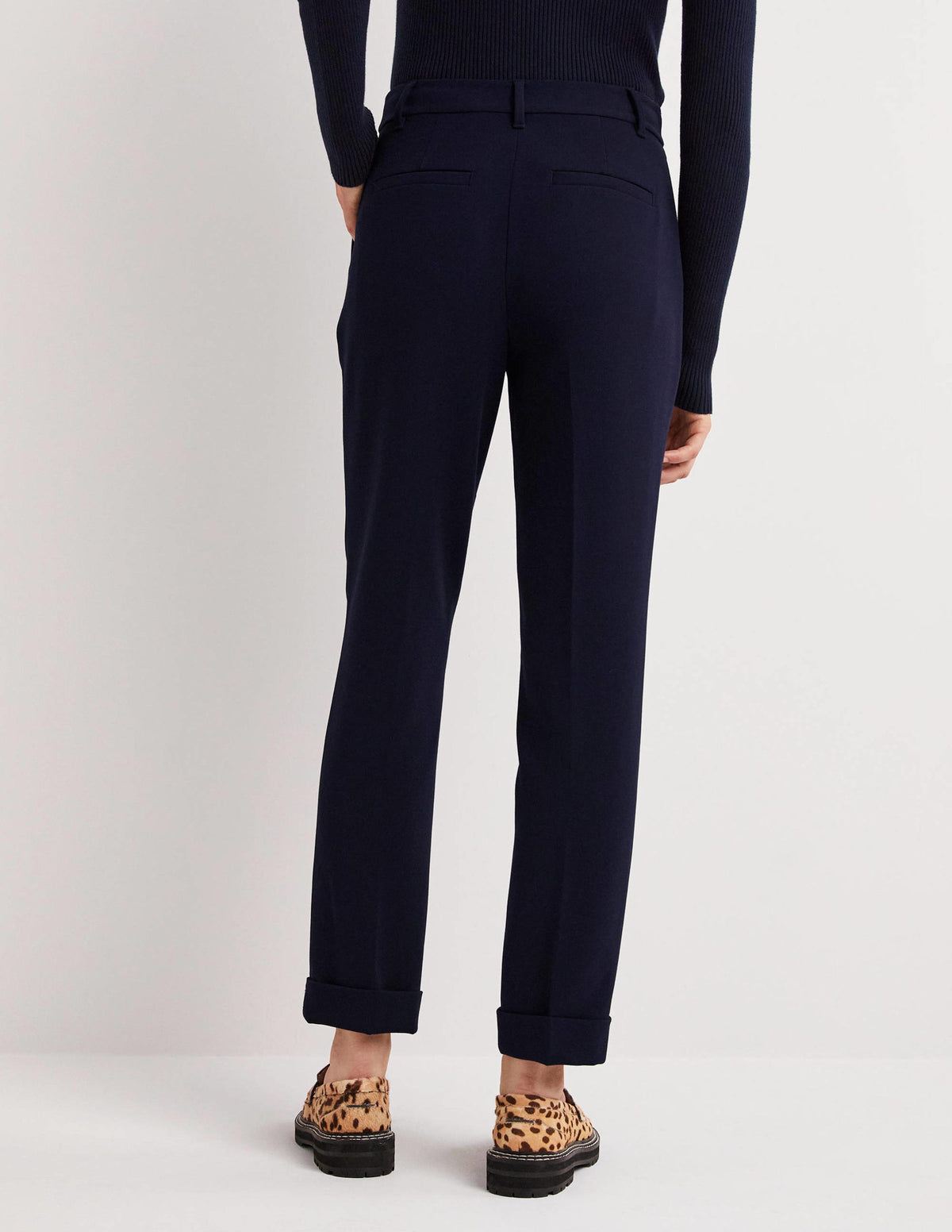Tailored Turn Up Trousers-Navy-3