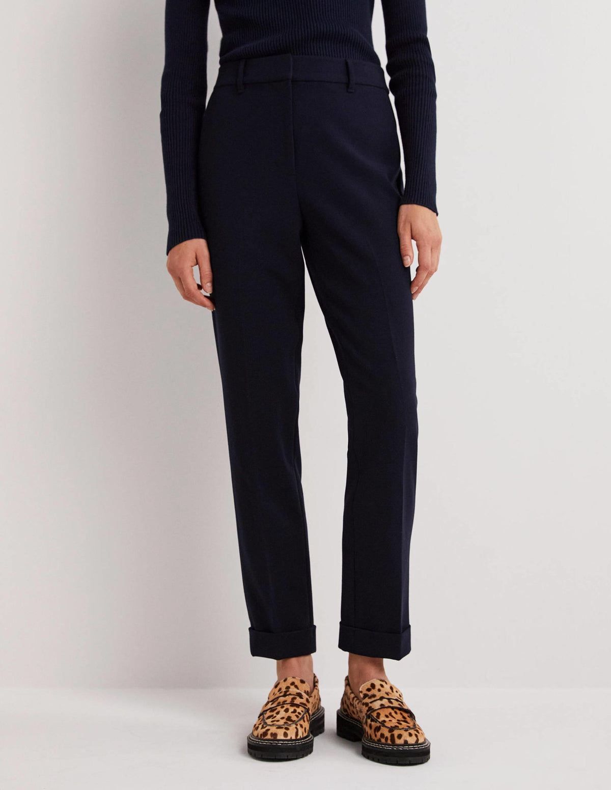 Tailored Turn Up Trousers-Navy-4