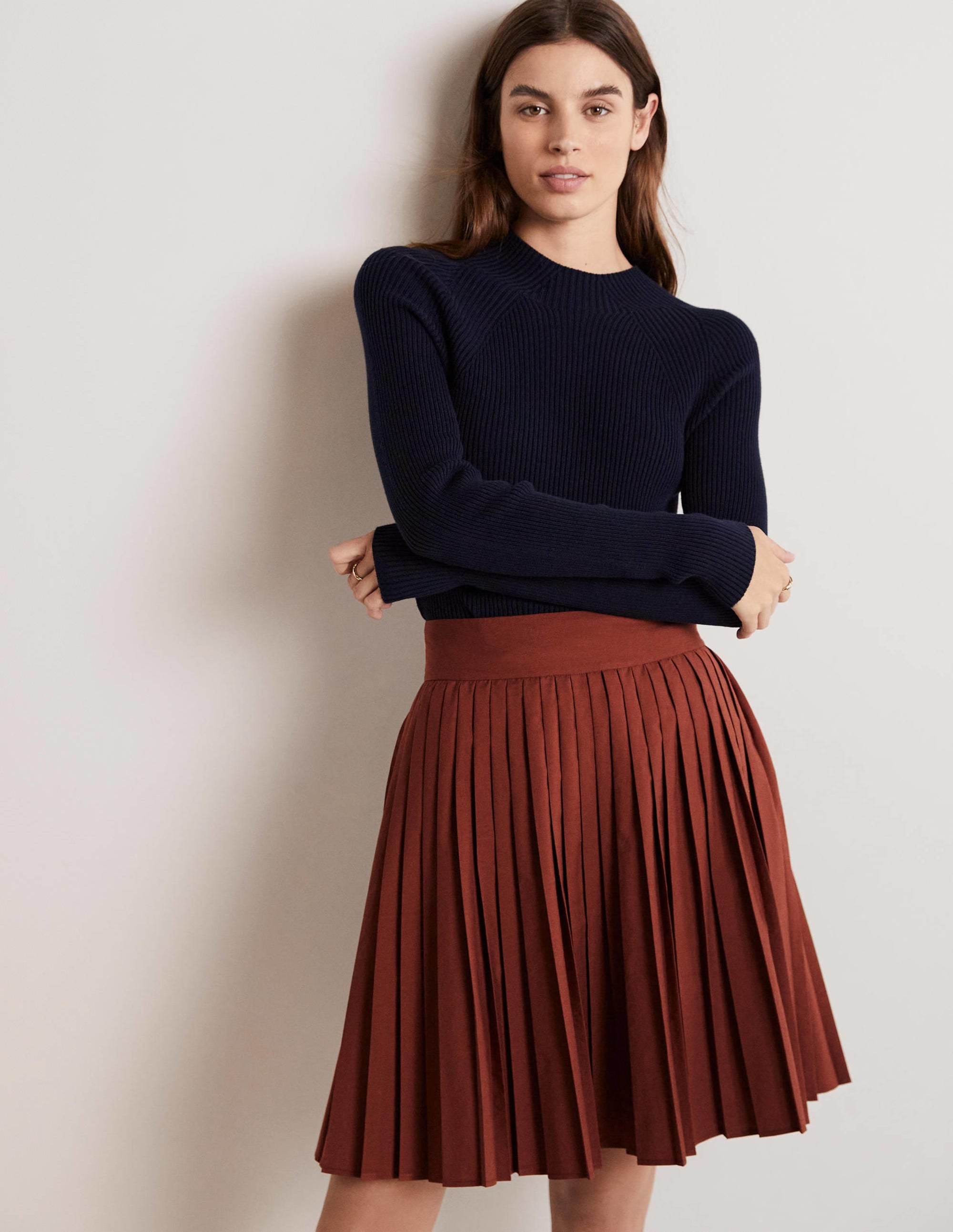 Pleated Cotton Mini Skirt-Red Oak - Image 1