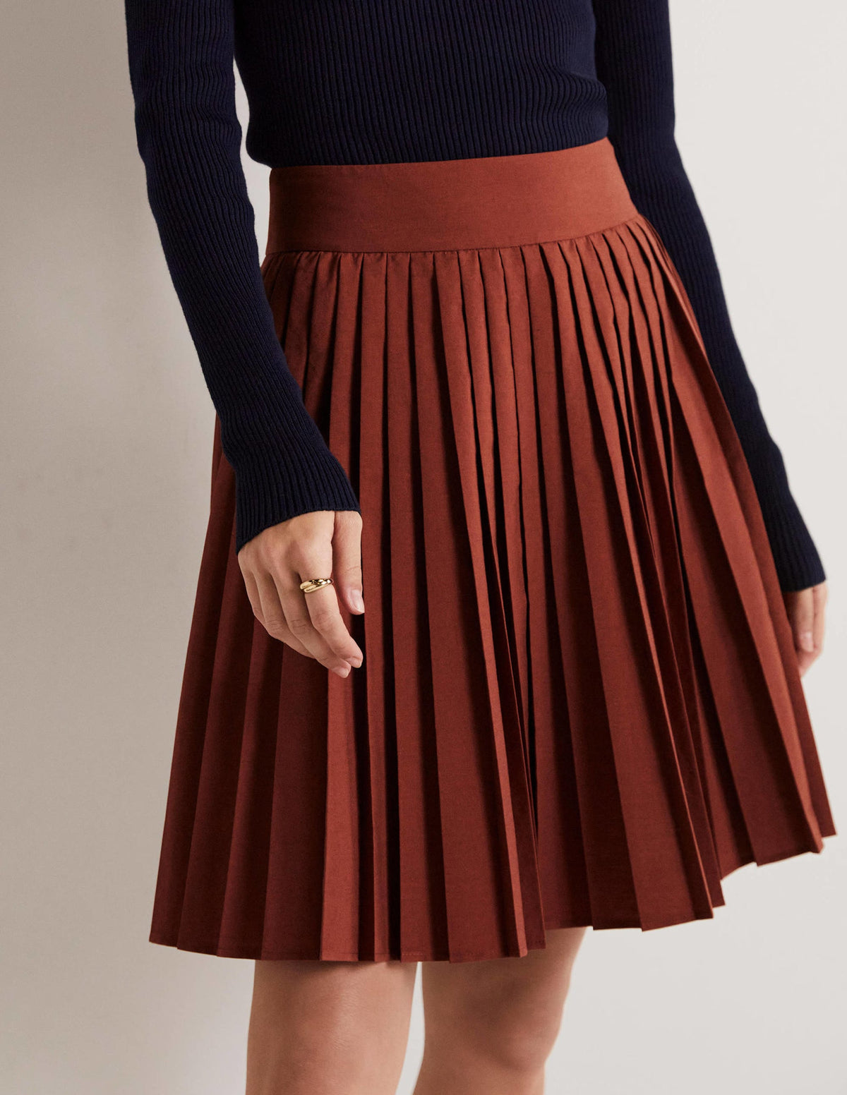 Pleated Cotton Mini Skirt-Red Oak - Image 4