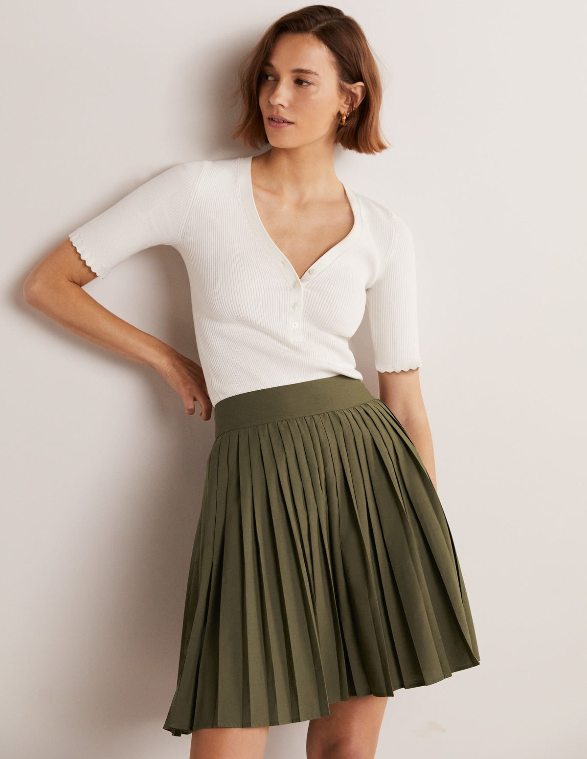 Pleated Cotton Mini Skirt-Oregano Green - Image 1