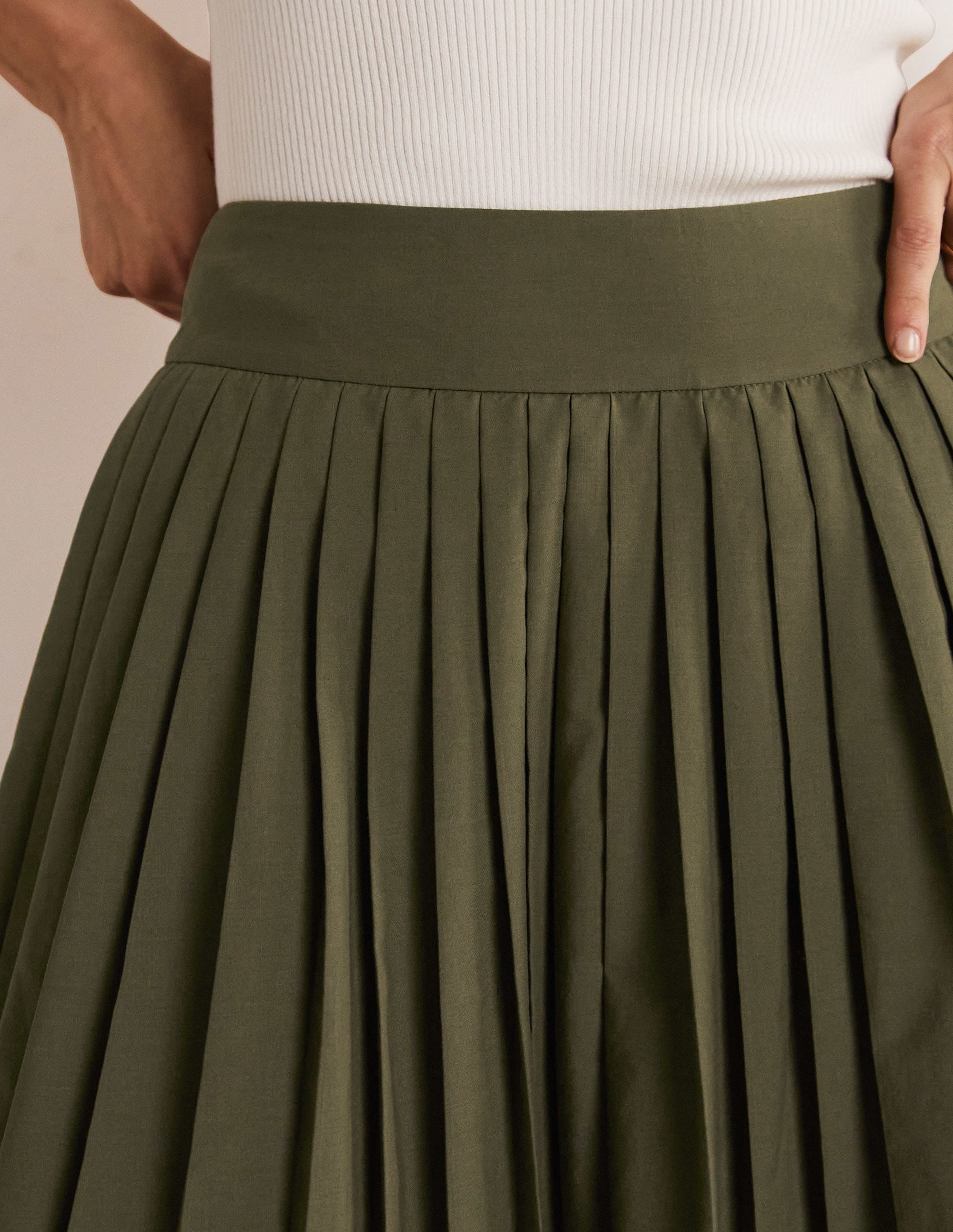Pleated Cotton Mini Skirt-Oregano Green - Image 2