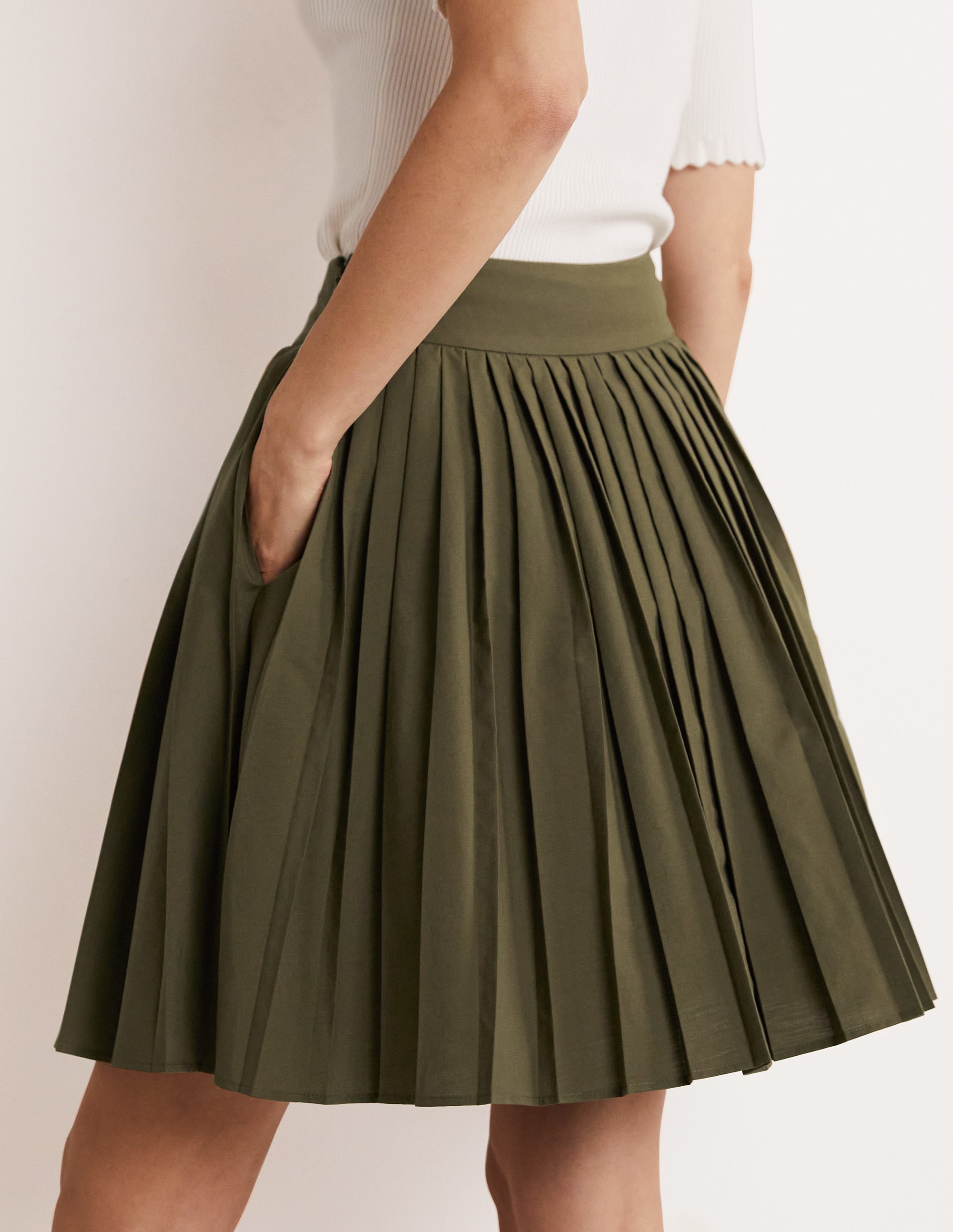 Pleated Cotton Mini Skirt-Oregano Green - Image 3