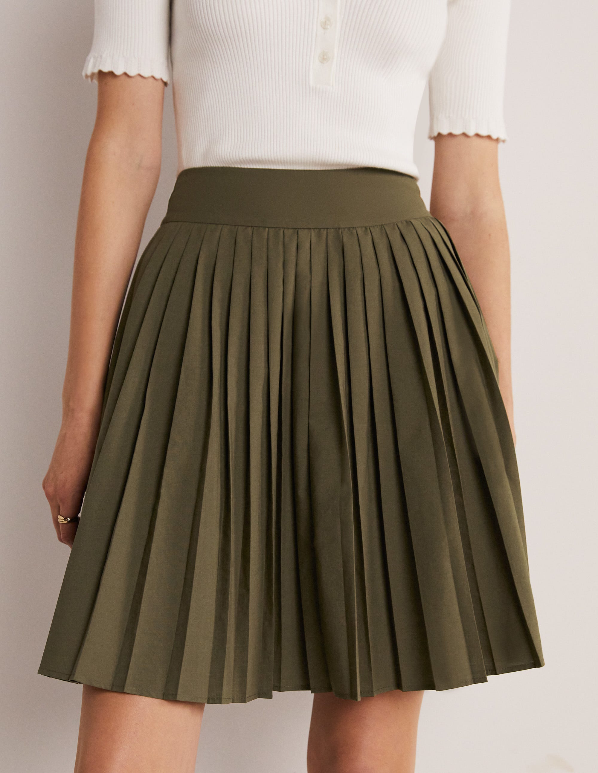 Pleated Cotton Mini Skirt-Oregano Green - Image 4