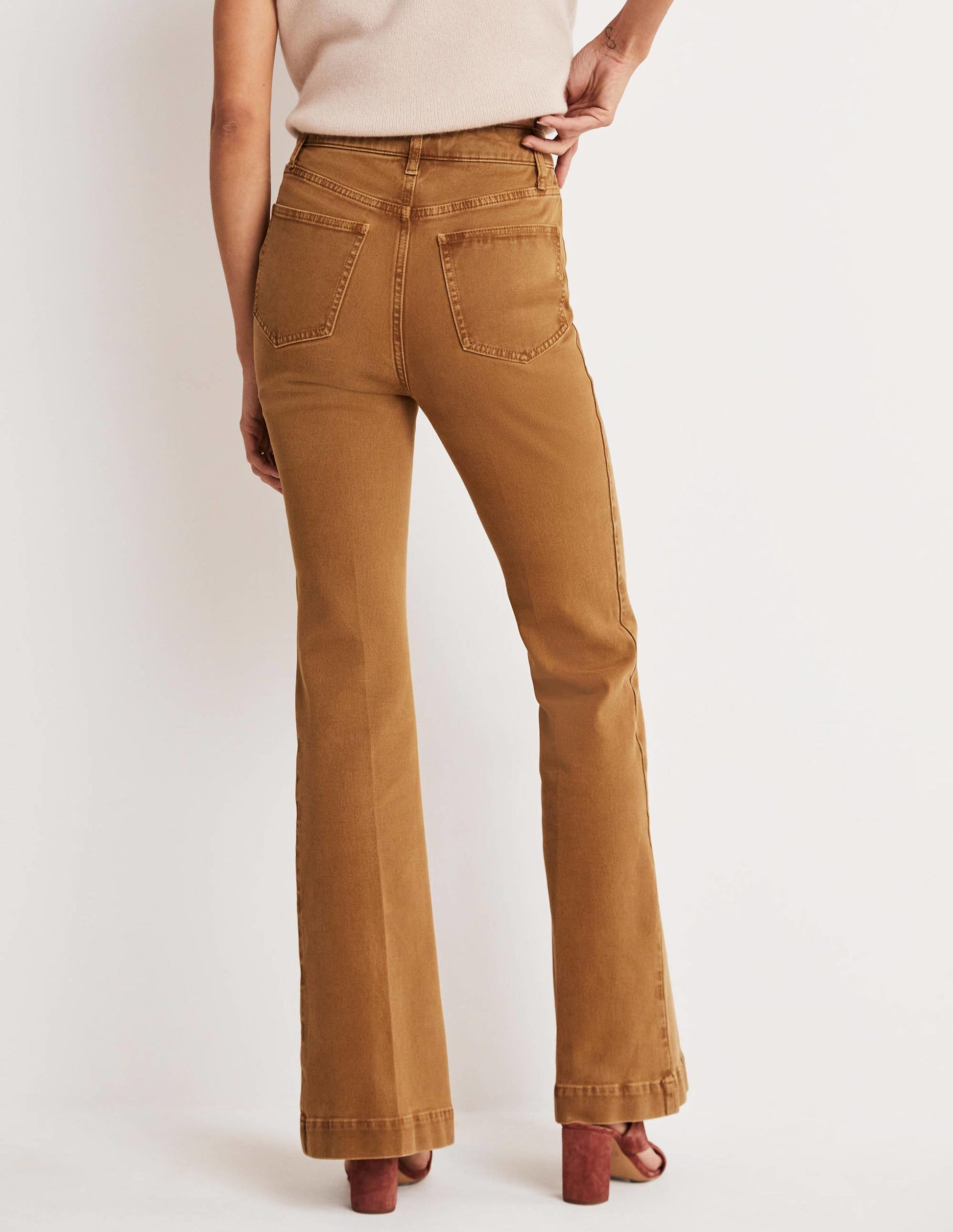 High Waist Flare Trousers-Butterscotch Brown-8