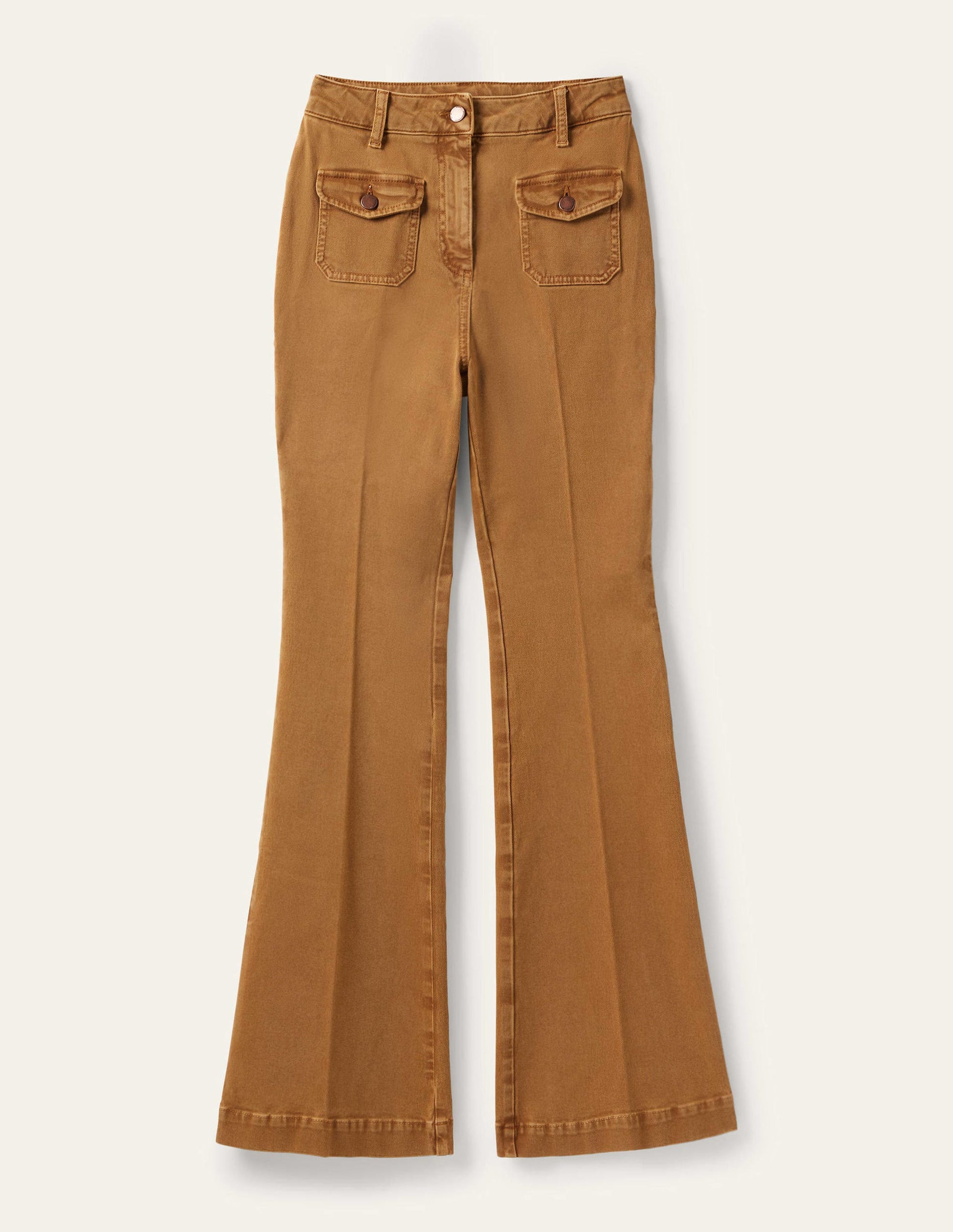 High Waist Flare Trousers-Butterscotch Brown-11
