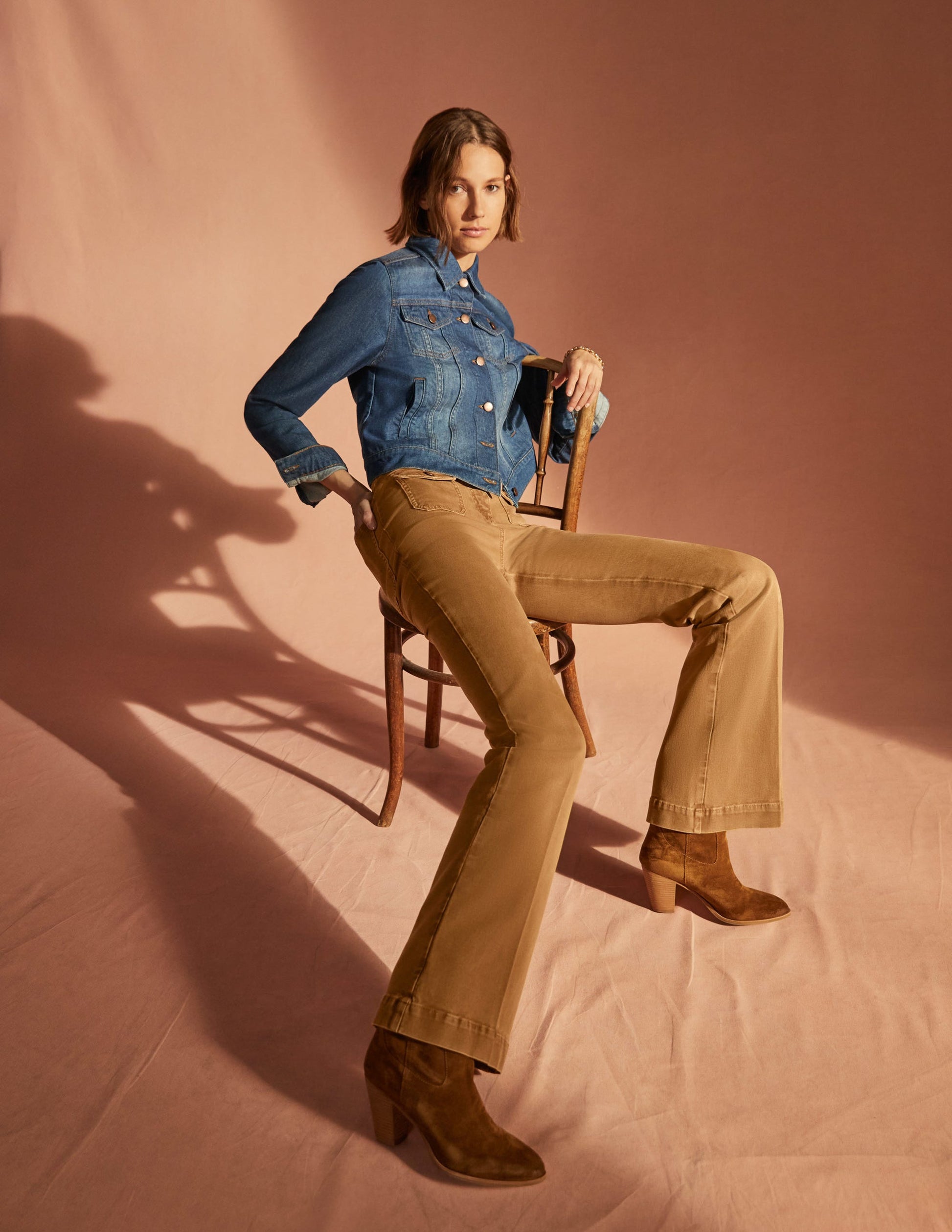 High Waist Flare Trousers-Butterscotch Brown-12