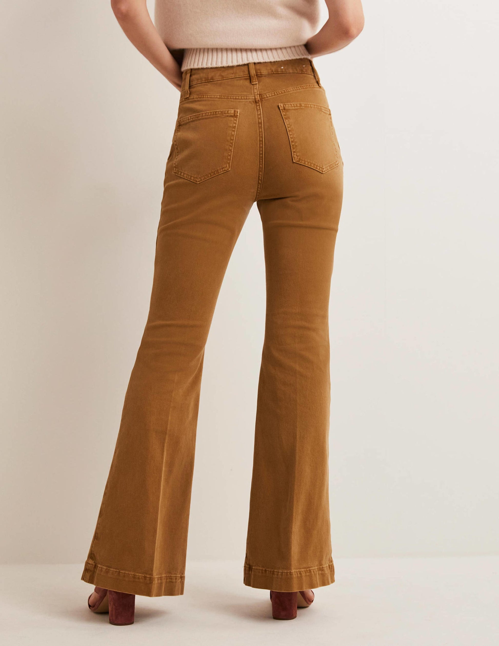 High Waist Flare Trousers-Butterscotch Brown-3