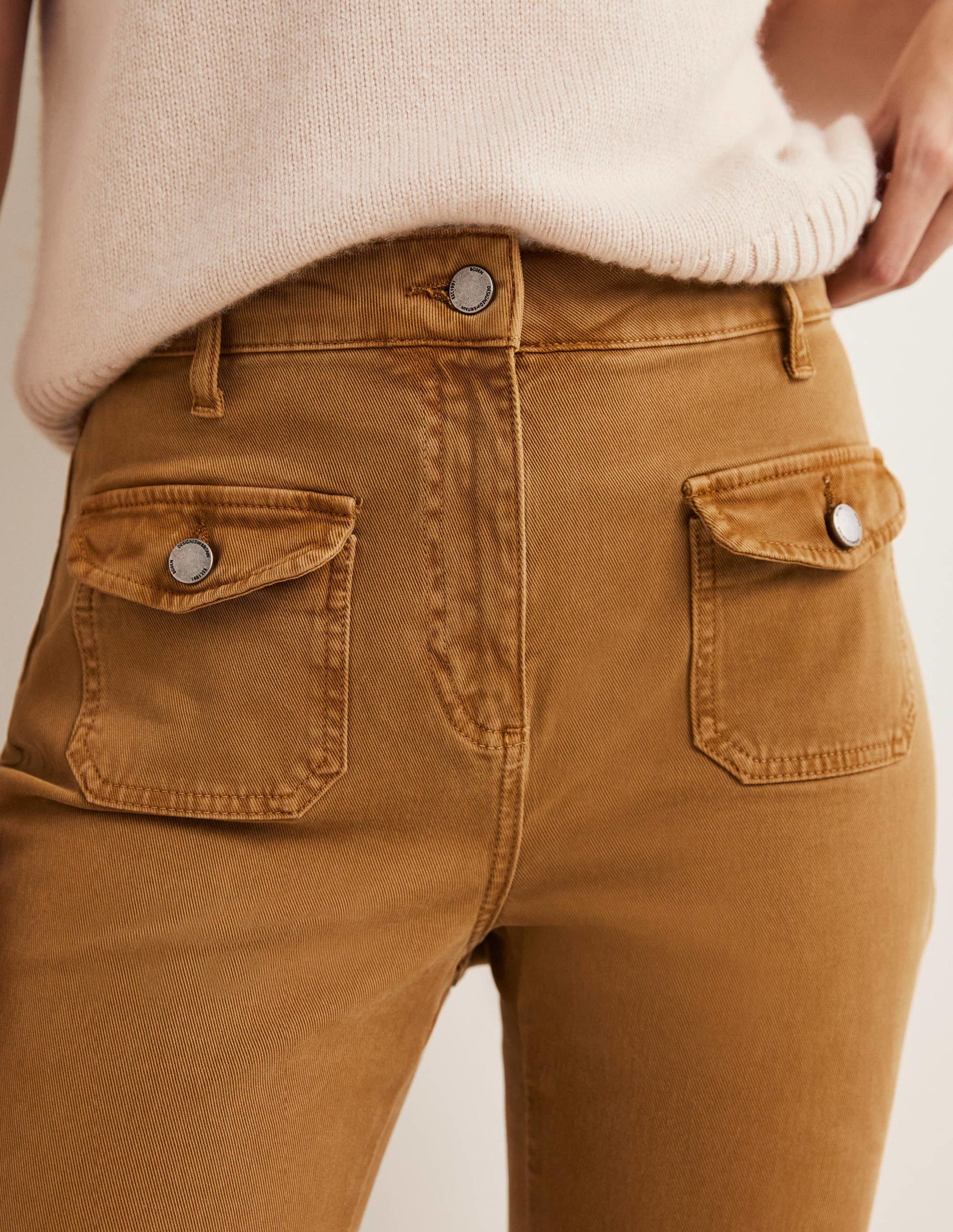 High Waist Flare Trousers-Butterscotch Brown-4