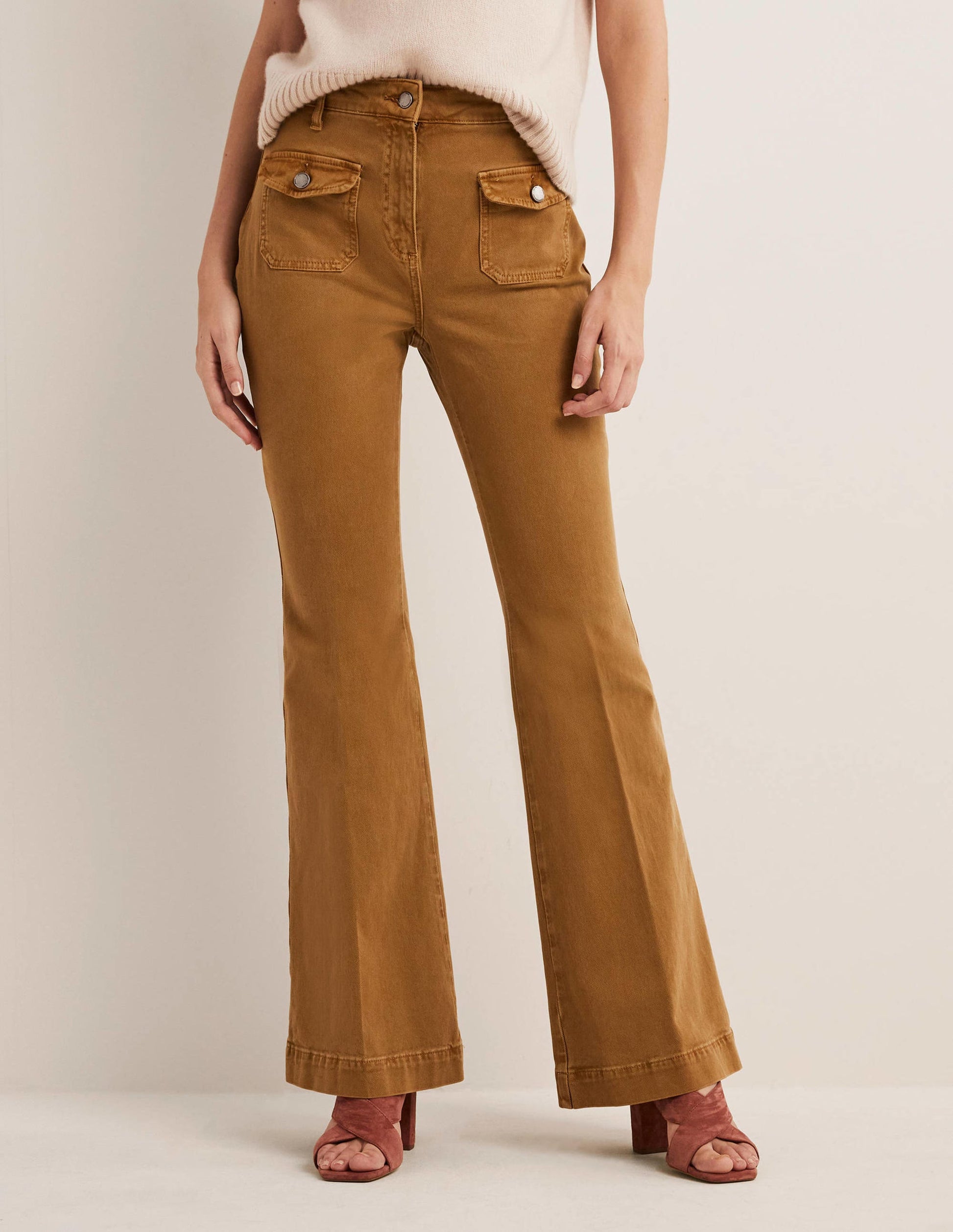 High Waist Flare Trousers-Butterscotch Brown-5