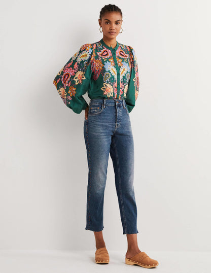 Relaxed Straight Studded Jeans-Mid Vintage, Stud-1