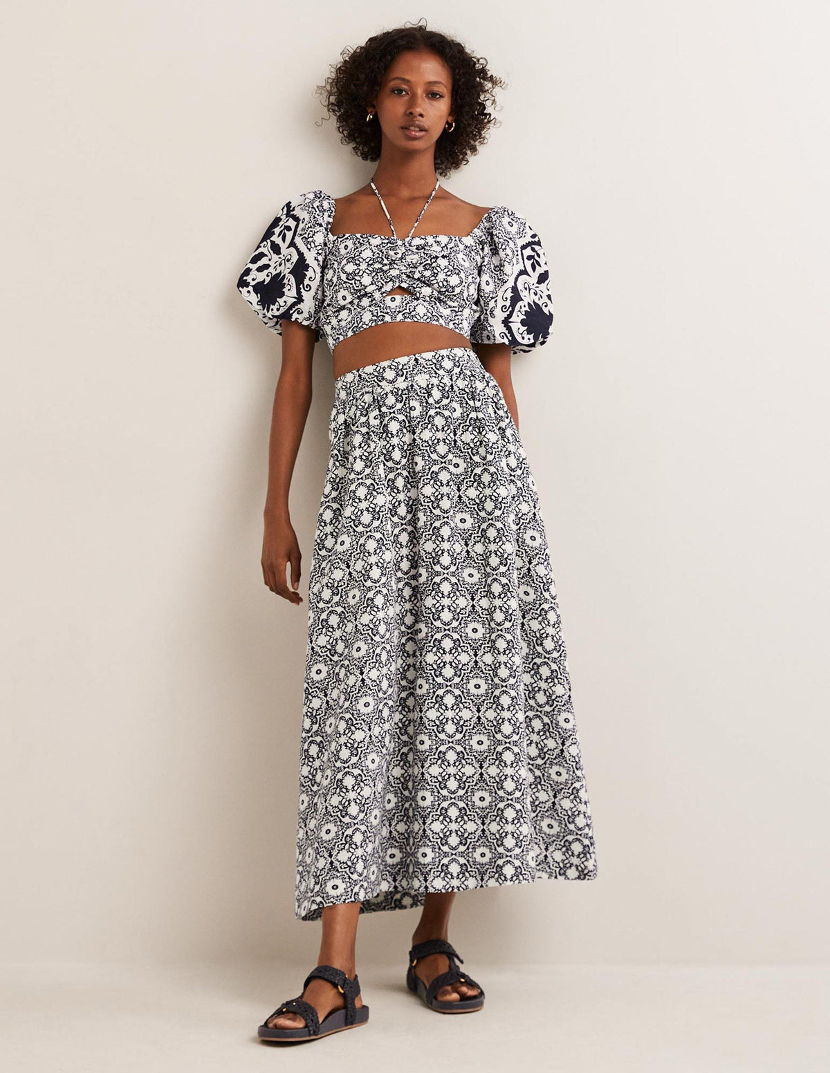 Linen Midi Skirt-French Navy, Bloomsbury Mono-1