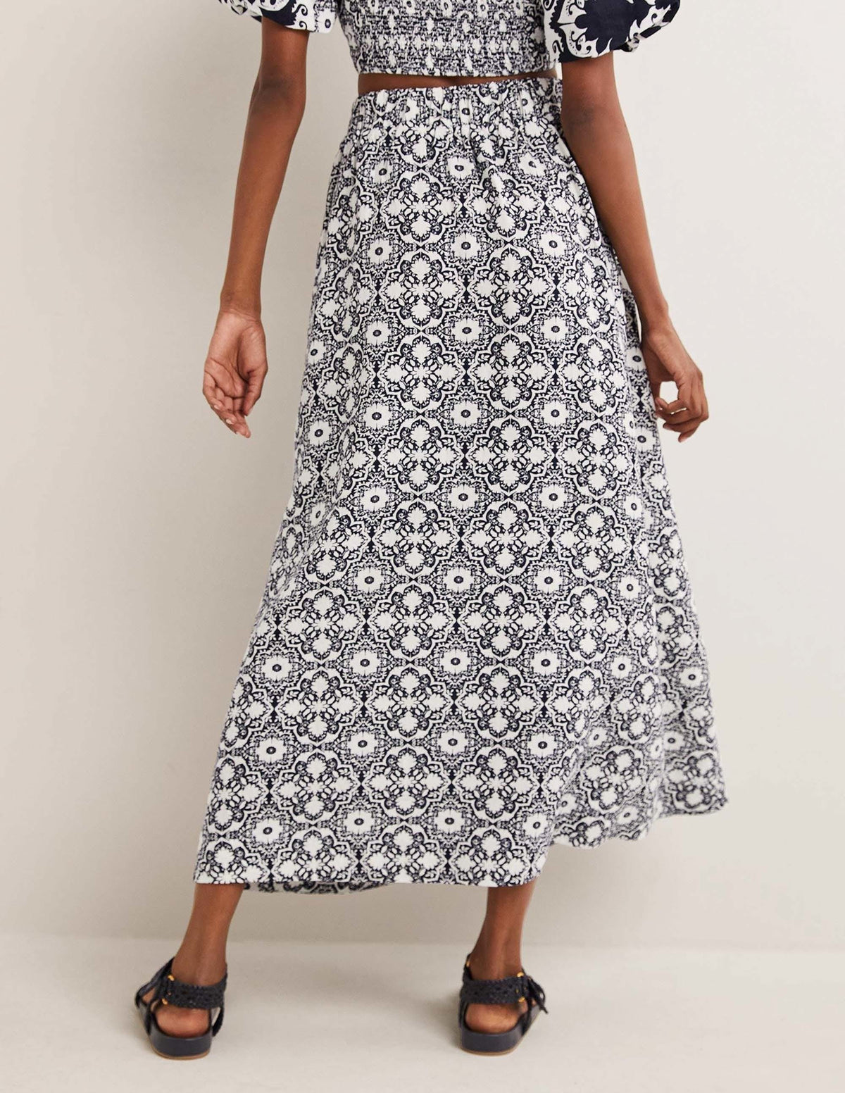 Linen Midi Skirt-French Navy, Bloomsbury Mono-3