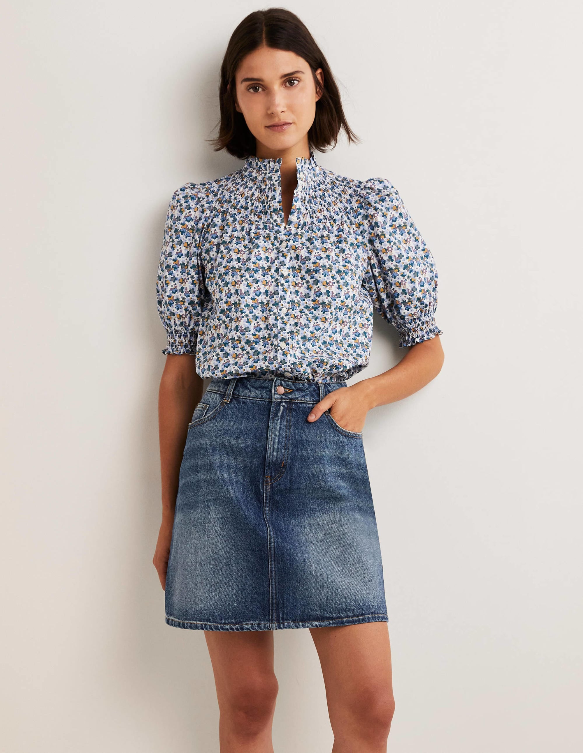 Authentic Denim Mini Skirt-Green Tint Denim - Image 1