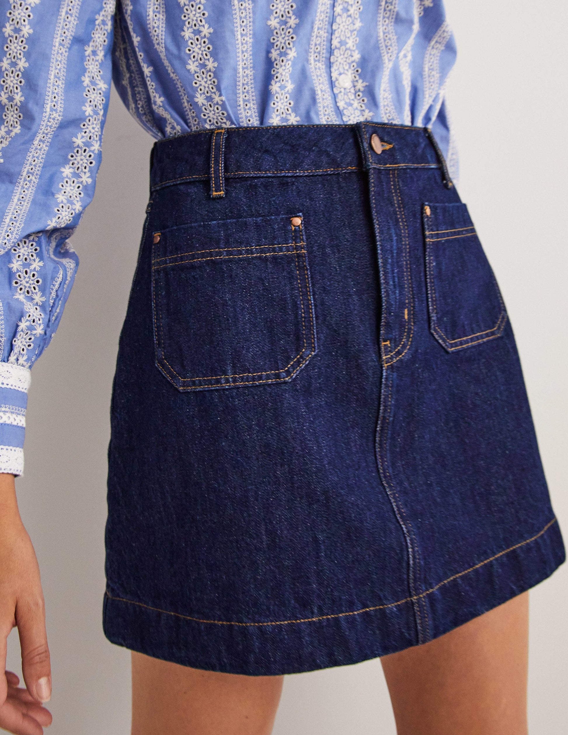 Patch Pocket Denim Mini Skirt-Indigo Denim-4