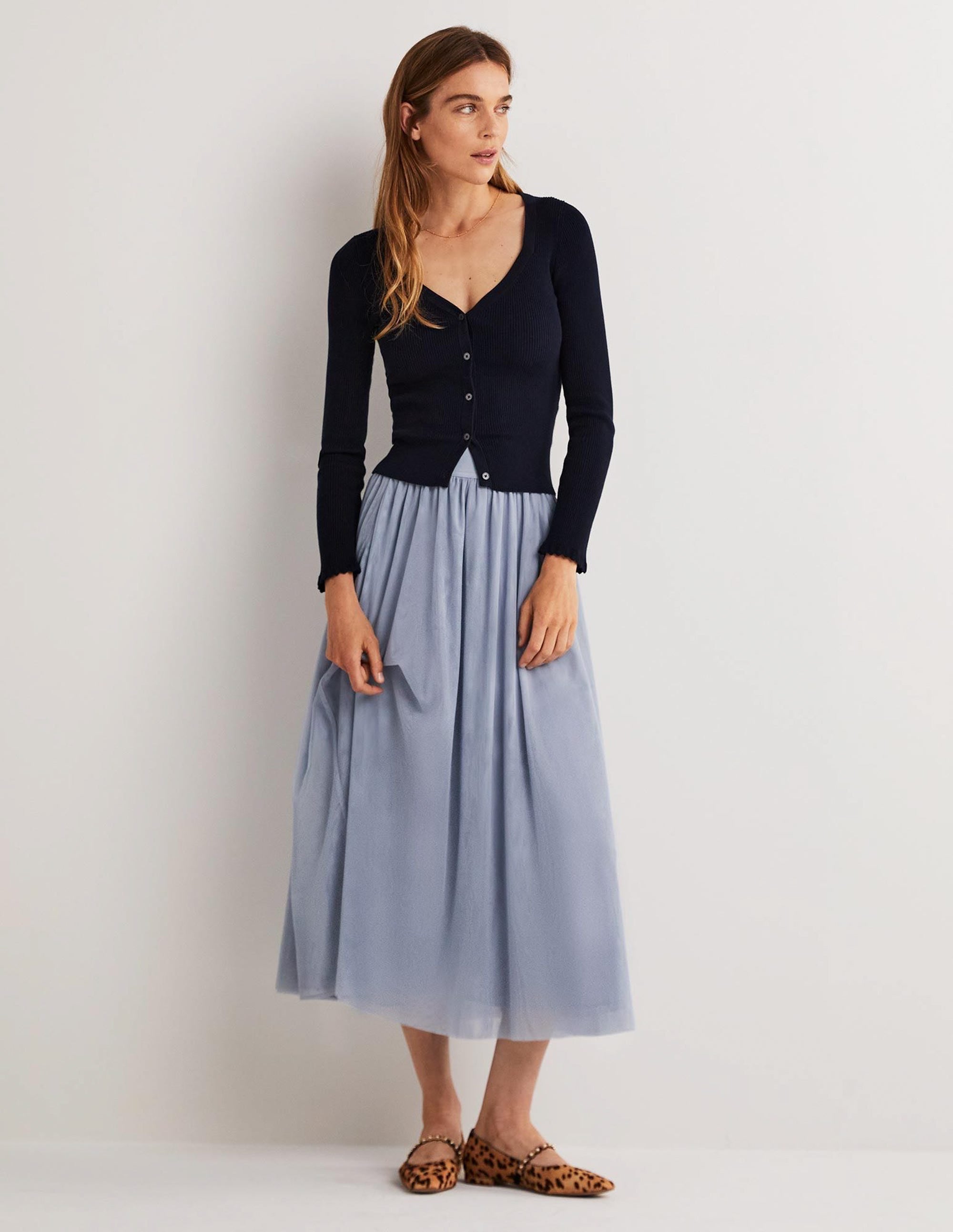 Tulle Full Midi Skirt-Dusty Blue - Image 1