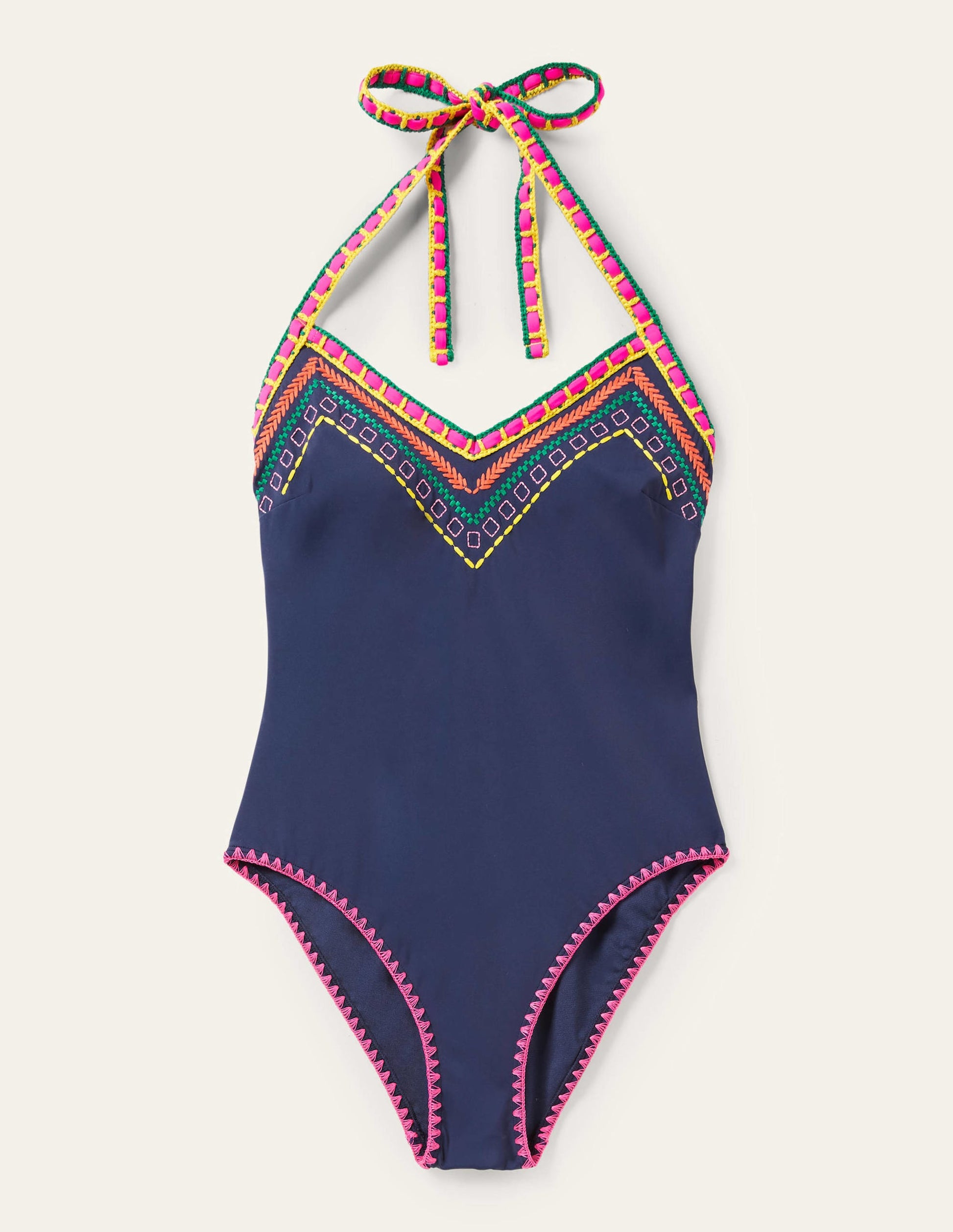 V-neck Crochet Detail Swimsuit-French Navy-11