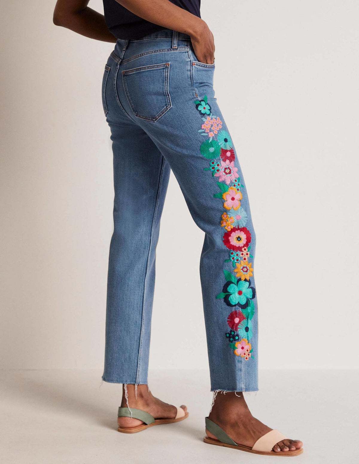 Relaxed Straight Jeans-Floral Multi Embroidery-8