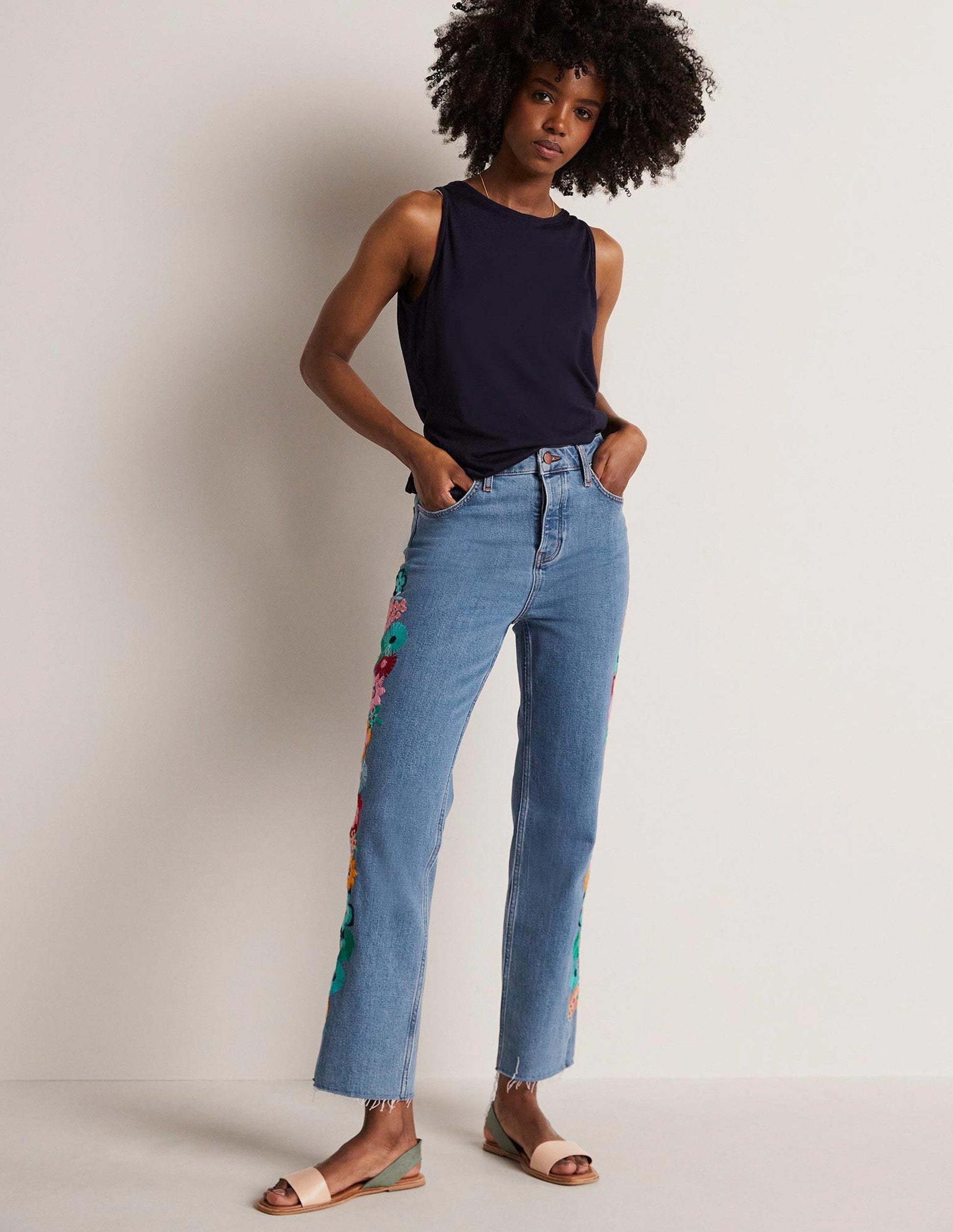 Relaxed Straight Jeans-Floral Multi Embroidery-1