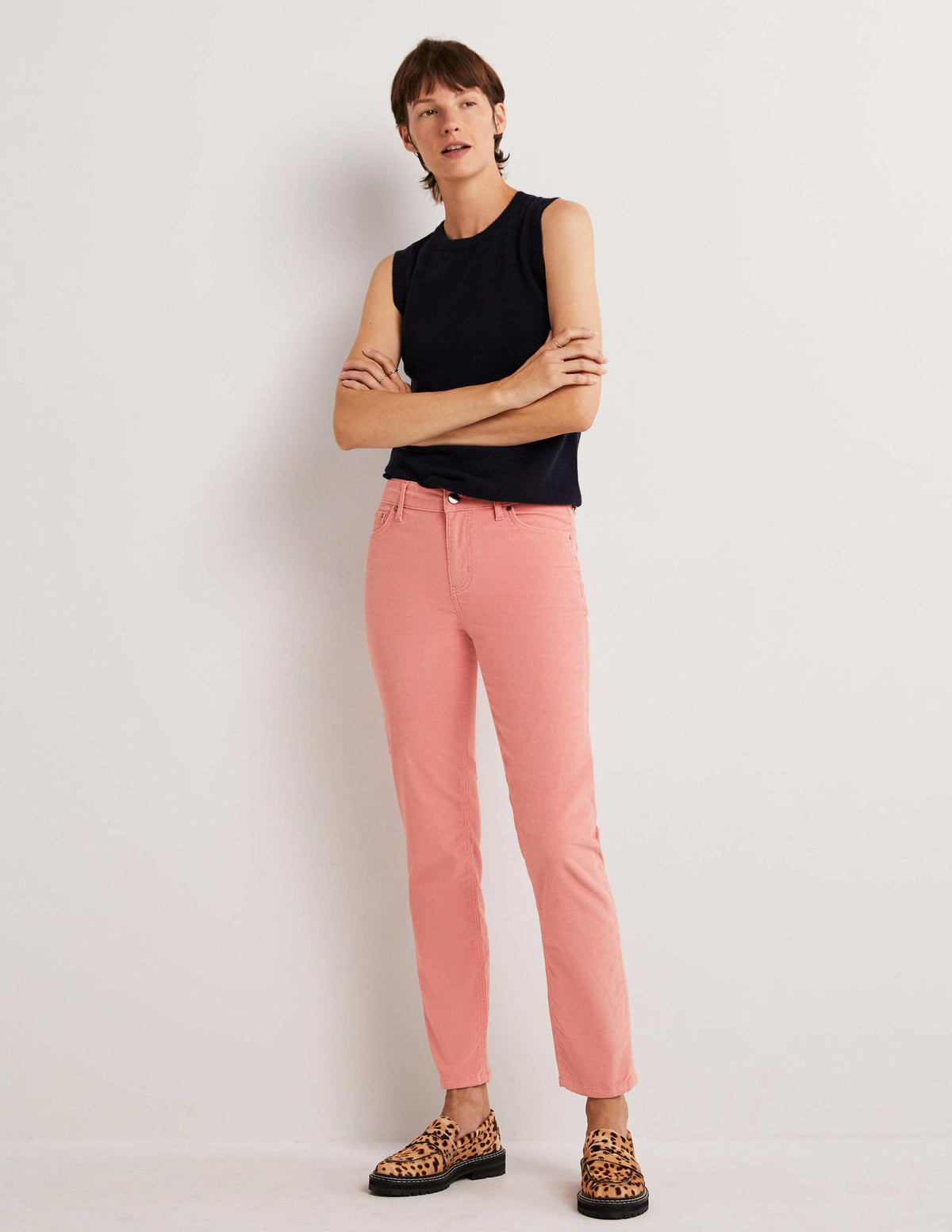 Corduroy Slim Straight Jeans-Almond Pink - Image 1