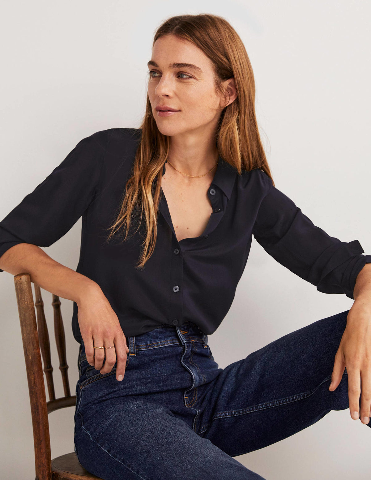 Silk Shirt-Navy-1