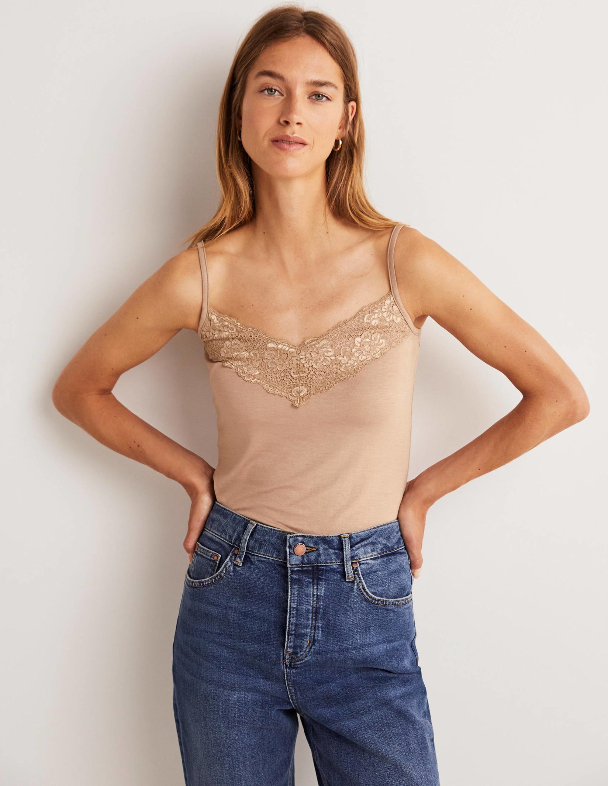 Lace Cami Top-Medium Beige - Image 1