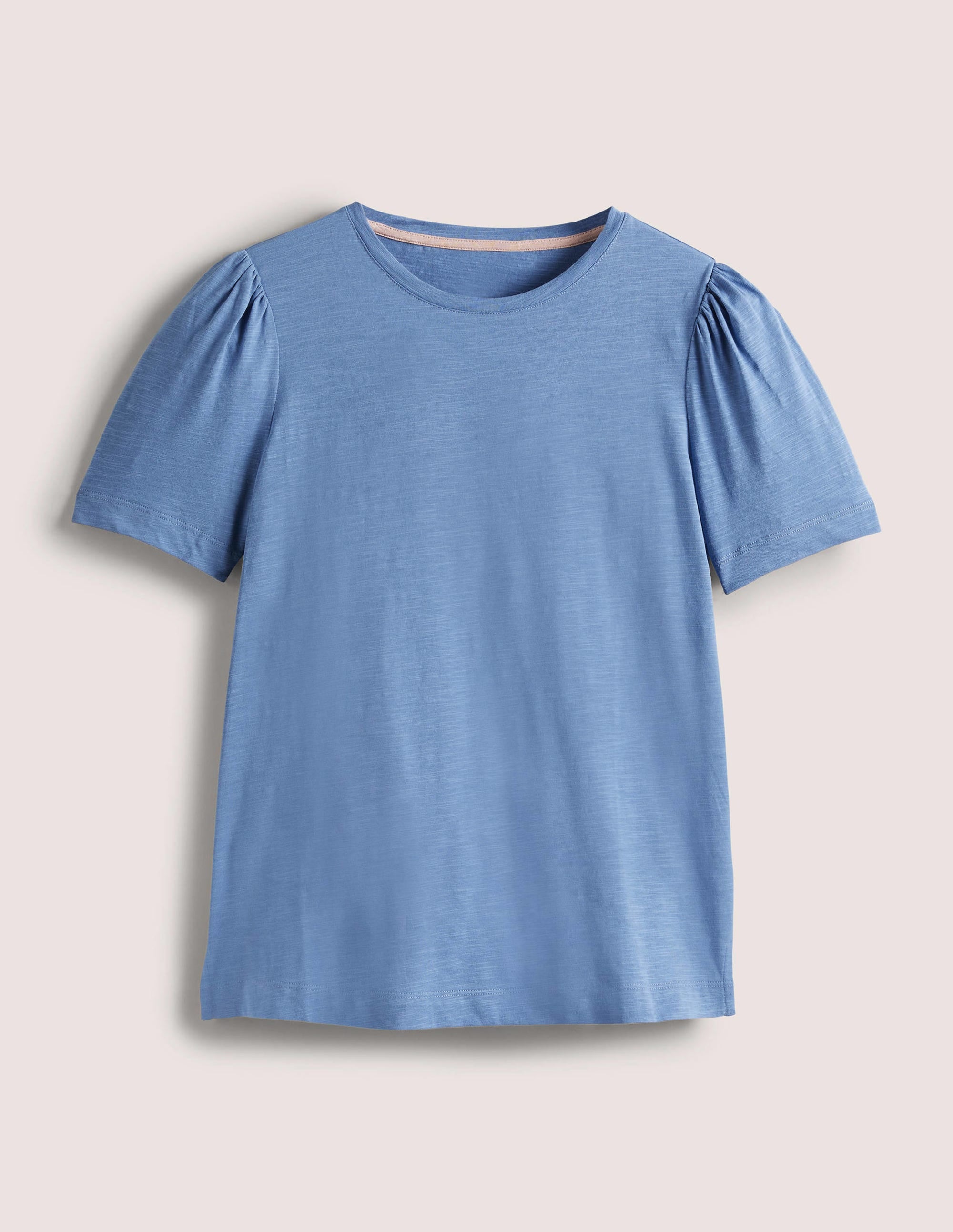 Puff Sleeve Cotton T-Shirt-Riviera Blue - Image 5