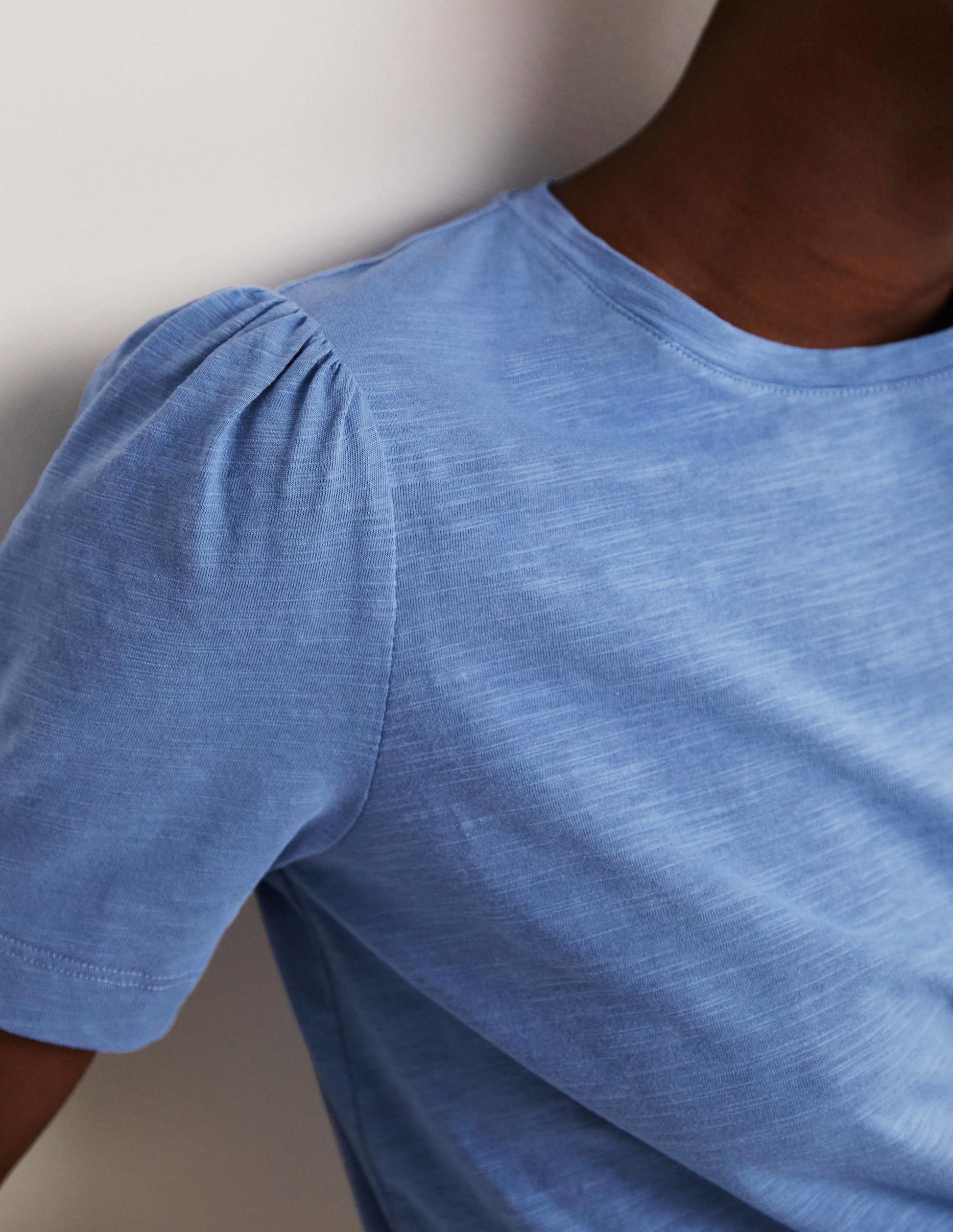 Puff Sleeve Cotton T-Shirt-Riviera Blue-2