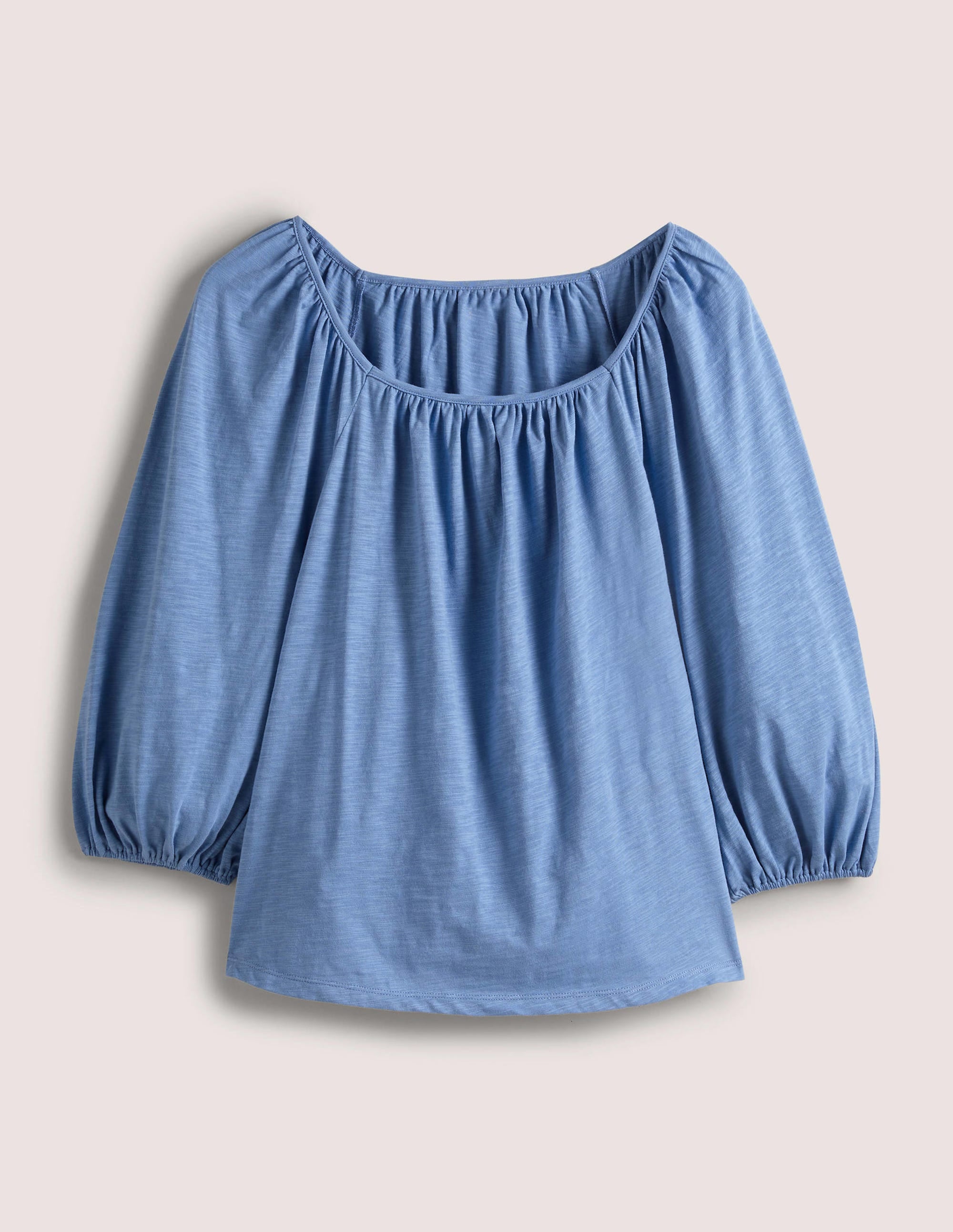 Blouson Sleeve Cotton Top-Riviera Blue - Image 5