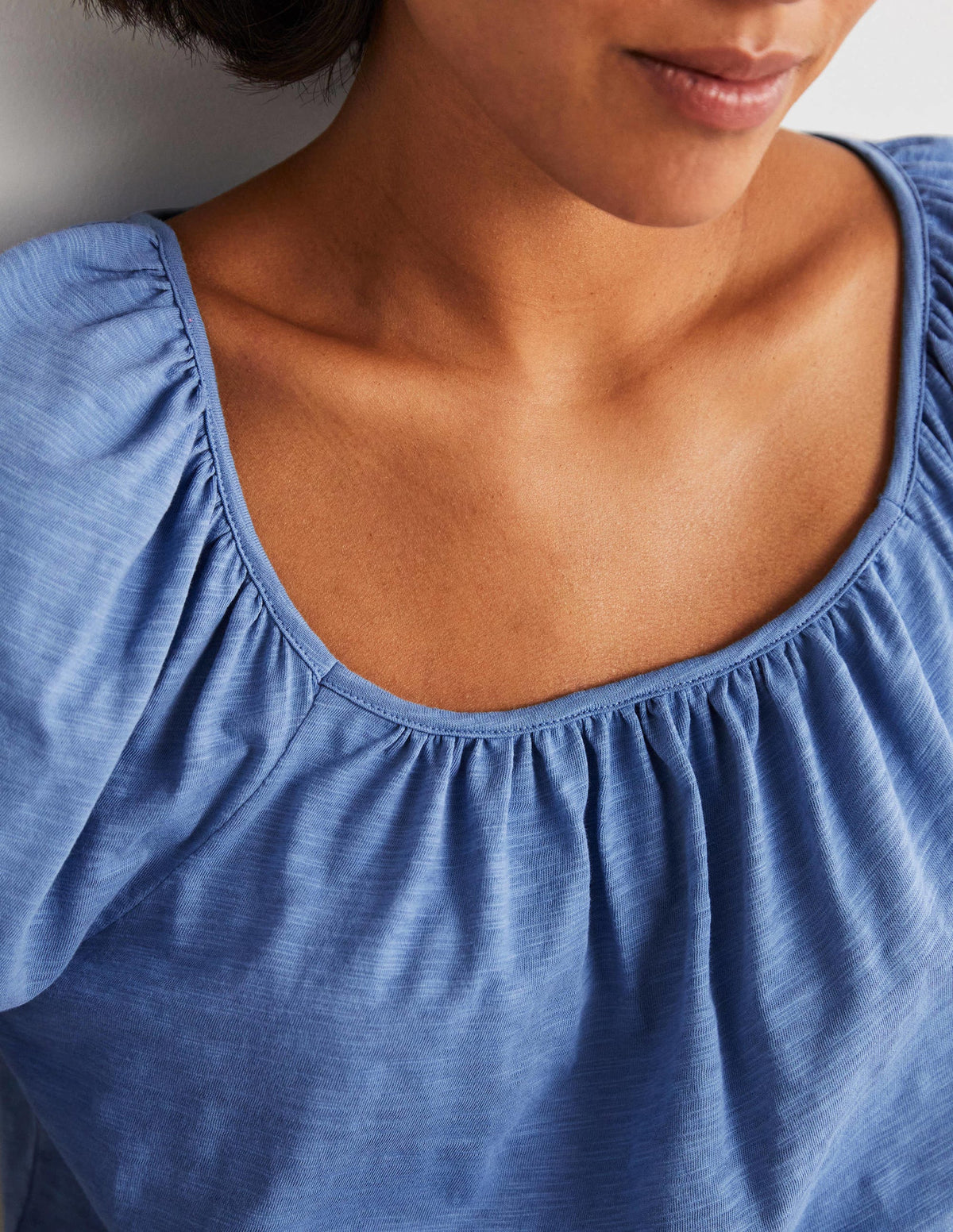 Blouson Sleeve Cotton Top-Riviera Blue - Image 2