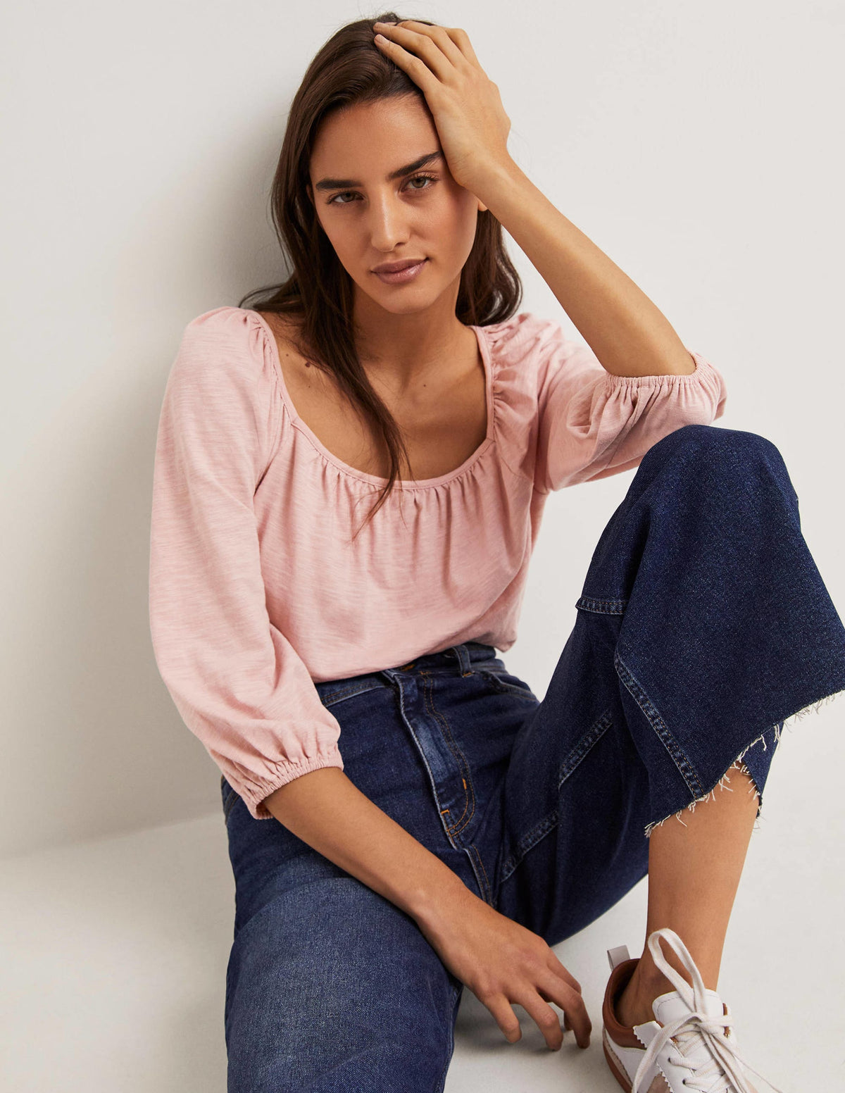 Blouson Sleeve Cotton Top-Milkshake Pink - Image 1