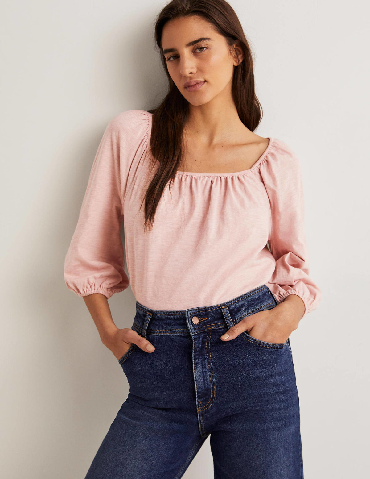 Blouson Sleeve Cotton Top-Milkshake Pink - Image 4