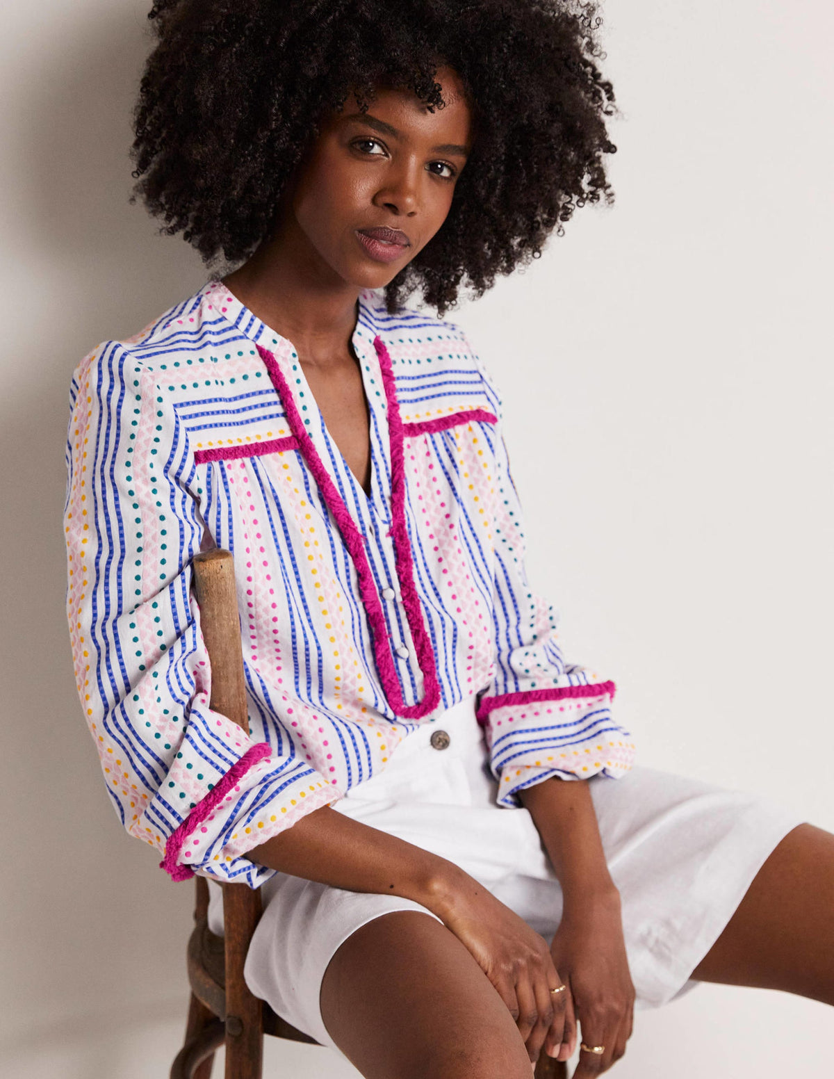 Trim Detail Cotton Top-Multi Dobby Stripe - Image 8