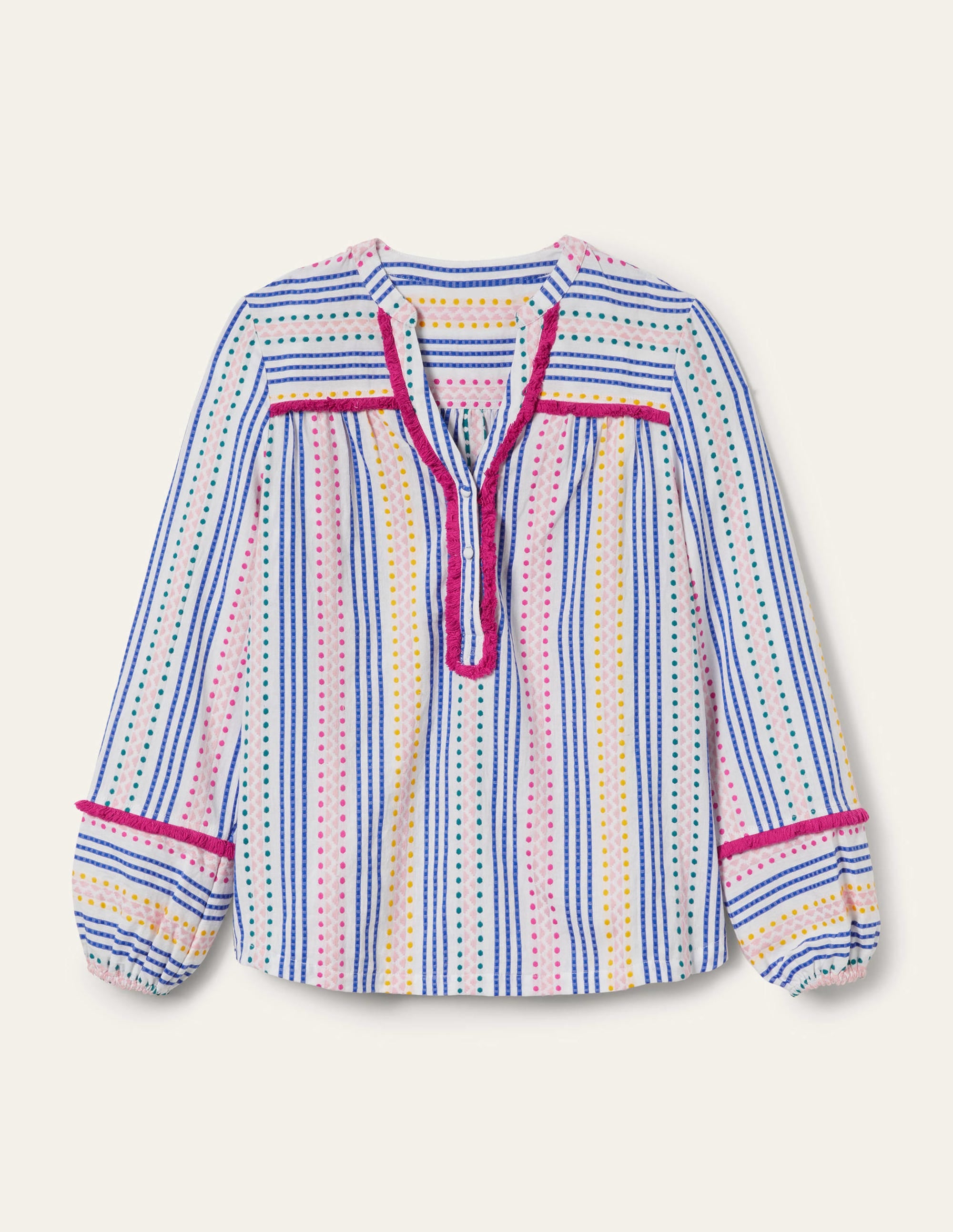 Trim Detail Cotton Top-Multi Dobby Stripe - Image 9