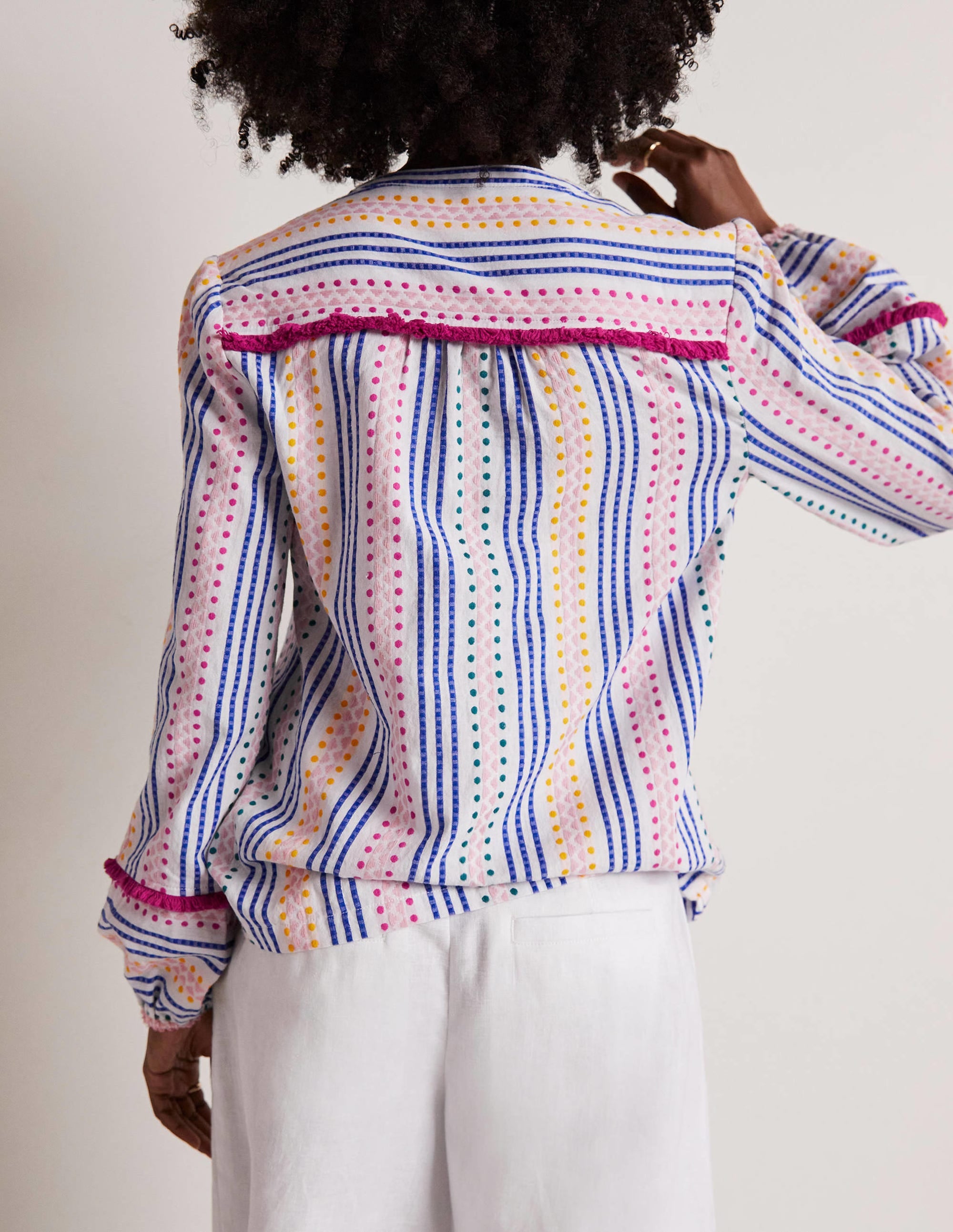Trim Detail Cotton Top-Multi Dobby Stripe - Image 3