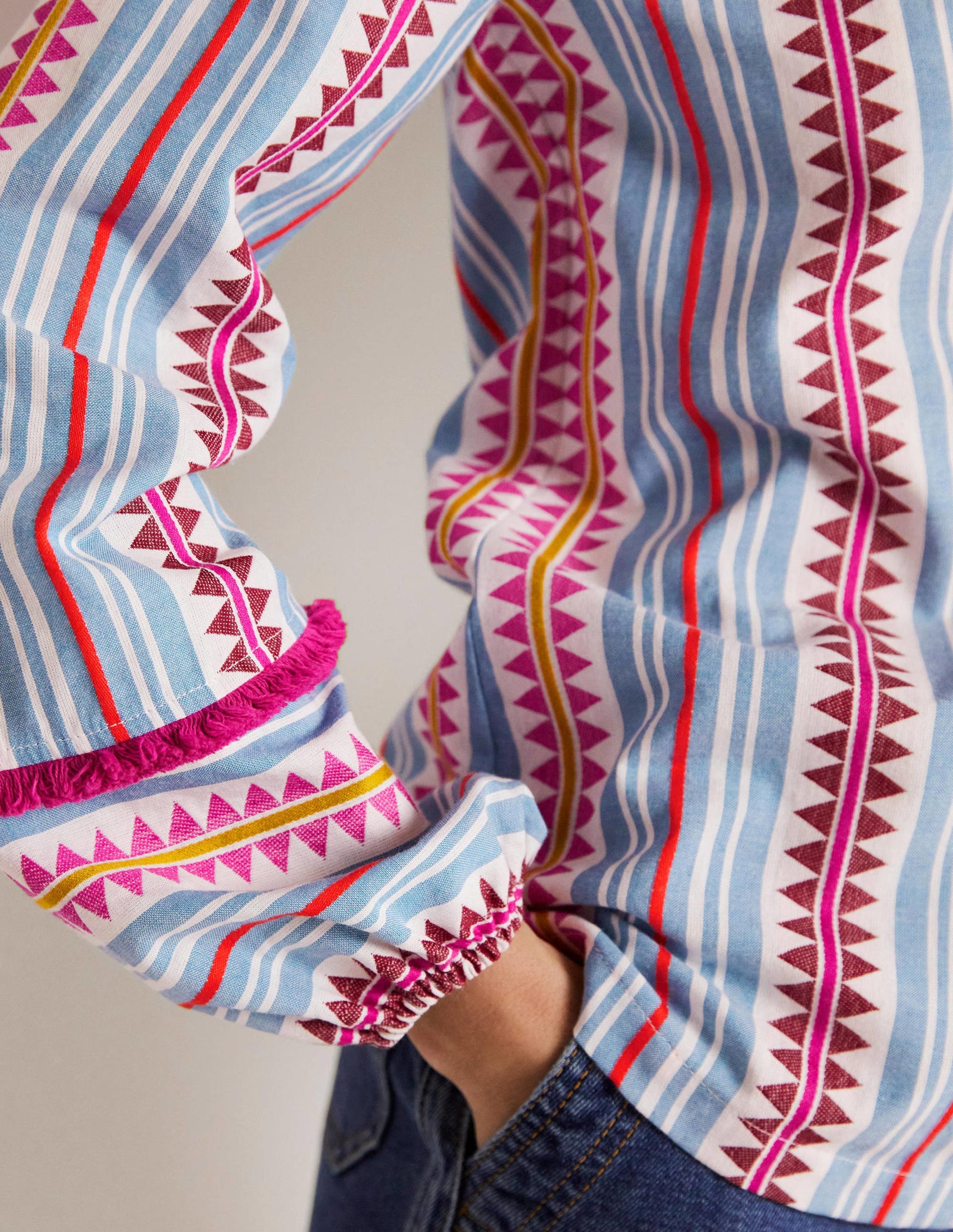 Trim Detail Cotton Top-Flambe and Firecracker Dobby-9