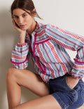 Trim Detail Cotton Top-Flambe and Firecracker Dobby