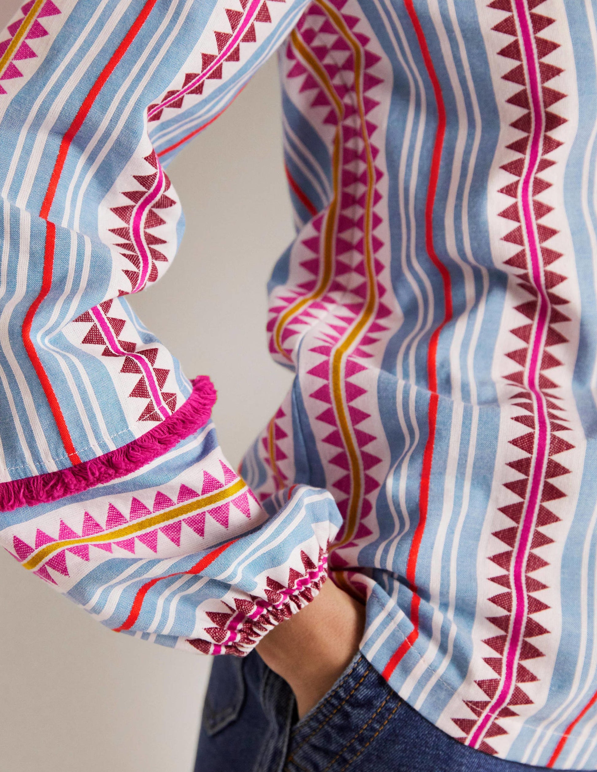 Trim Detail Cotton Top-Flambe and Firecracker Dobby-4